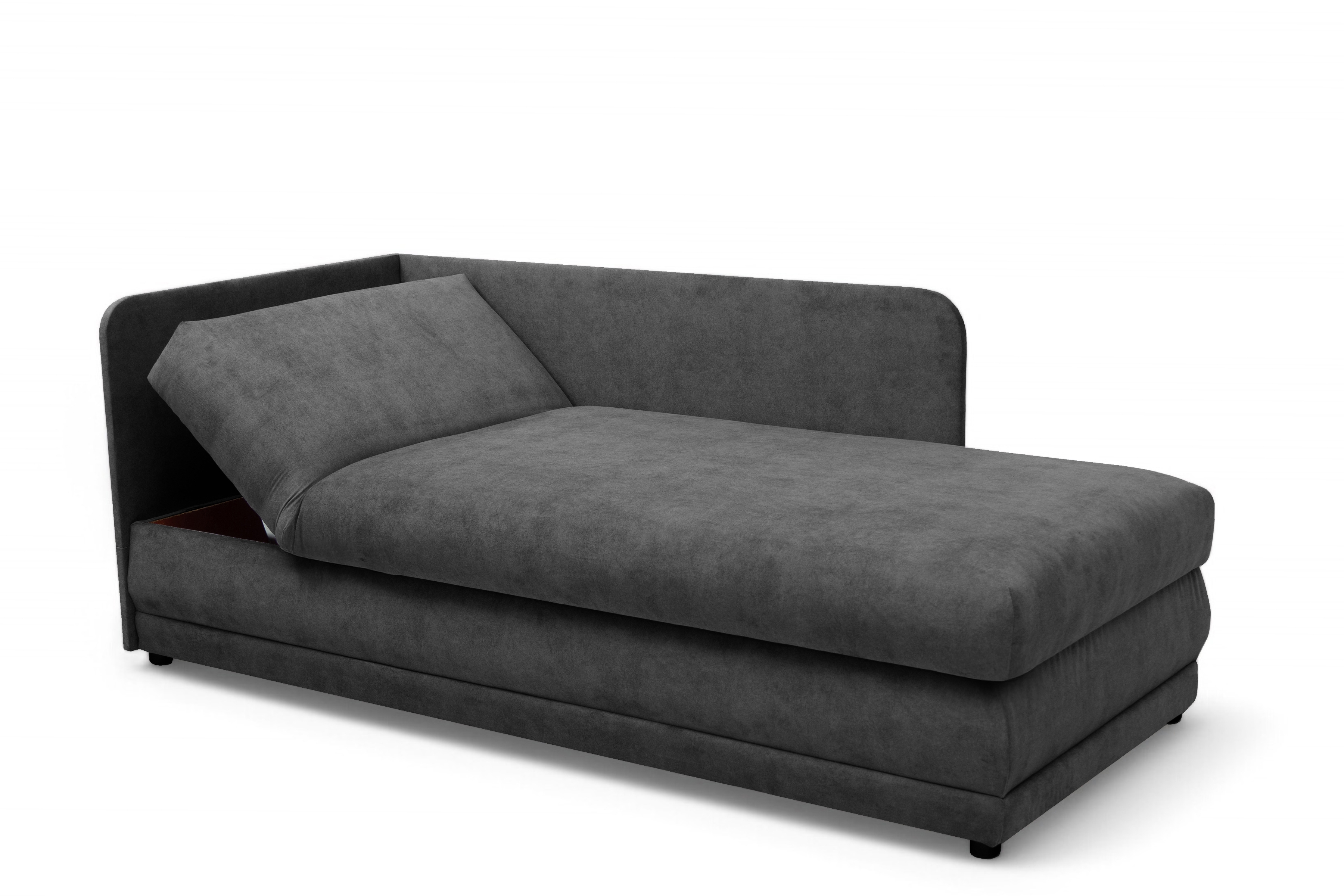 Váľanda Kodil II pravá - grafitový ľahkočistiaci zamat Zetta 305 Detská pohovka jednolôžkova Kodil II s úložným priestorom pravá strana - Grafitový zamat ľahkočistiaci Zetta 305 