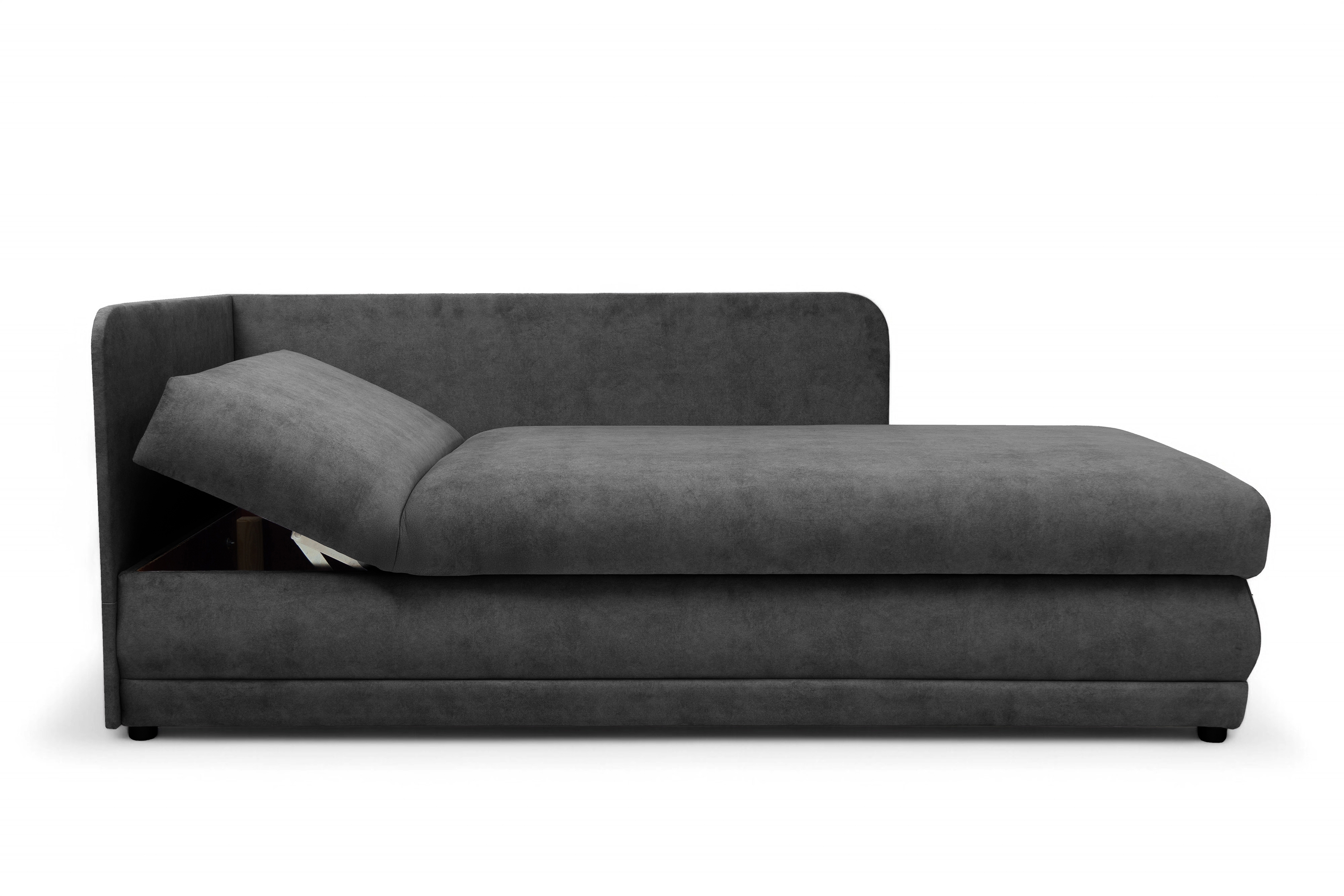 Váľanda Kodil II pravá - grafitový ľahkočistiaci zamat Zetta 305 Detská pohovka jednolôžkova Kodil II s úložným priestorom pravá strana - Grafitový zamat ľahkočistiaci Zetta 305 