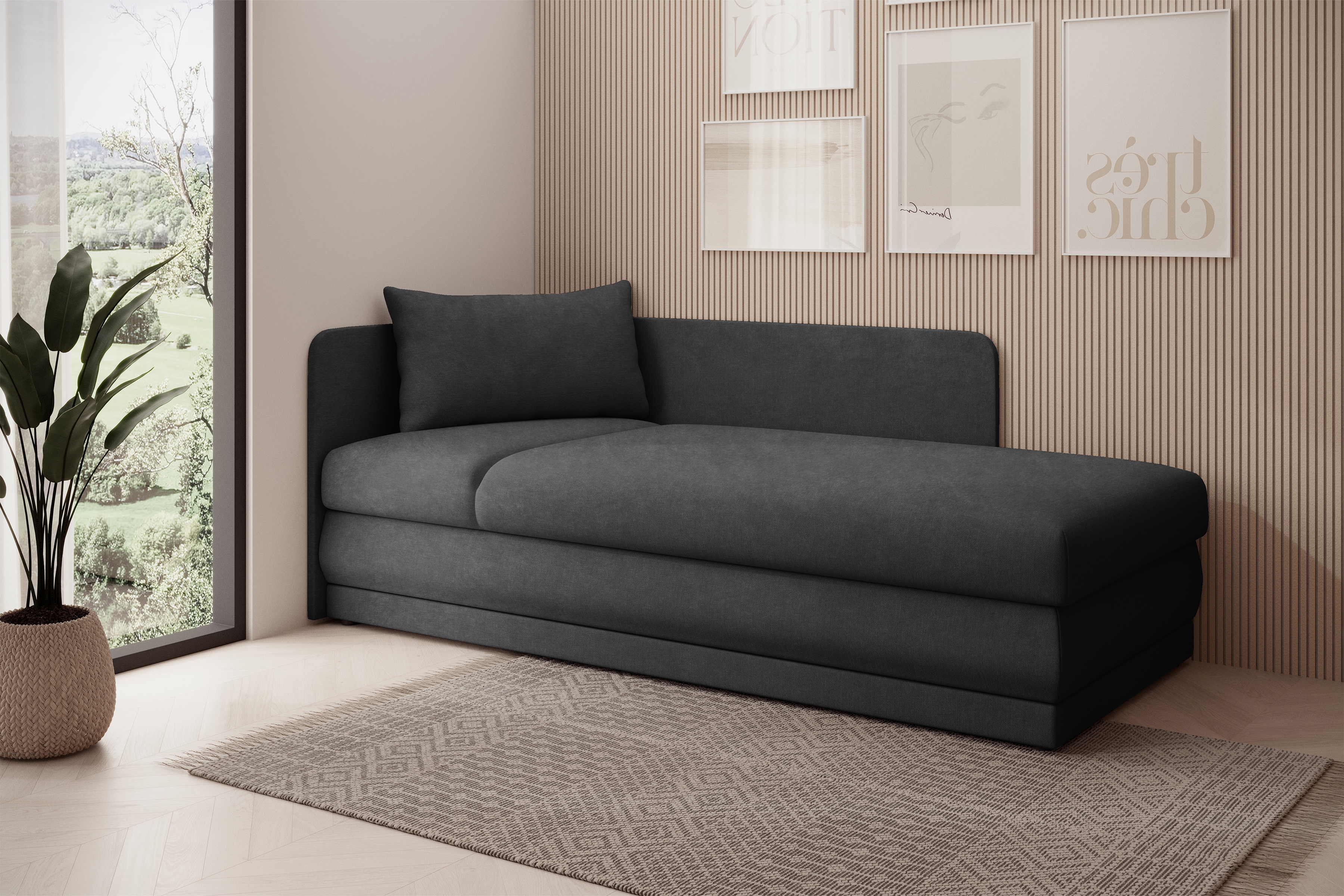 Váľanda Kodil II pravá - grafitový ľahkočistiaci zamat Zetta 305 Detská pohovka jednolôžkova Kodil II s úložným priestorom pravá strana - Grafitový zamat ľahkočistiaci Zetta 305 