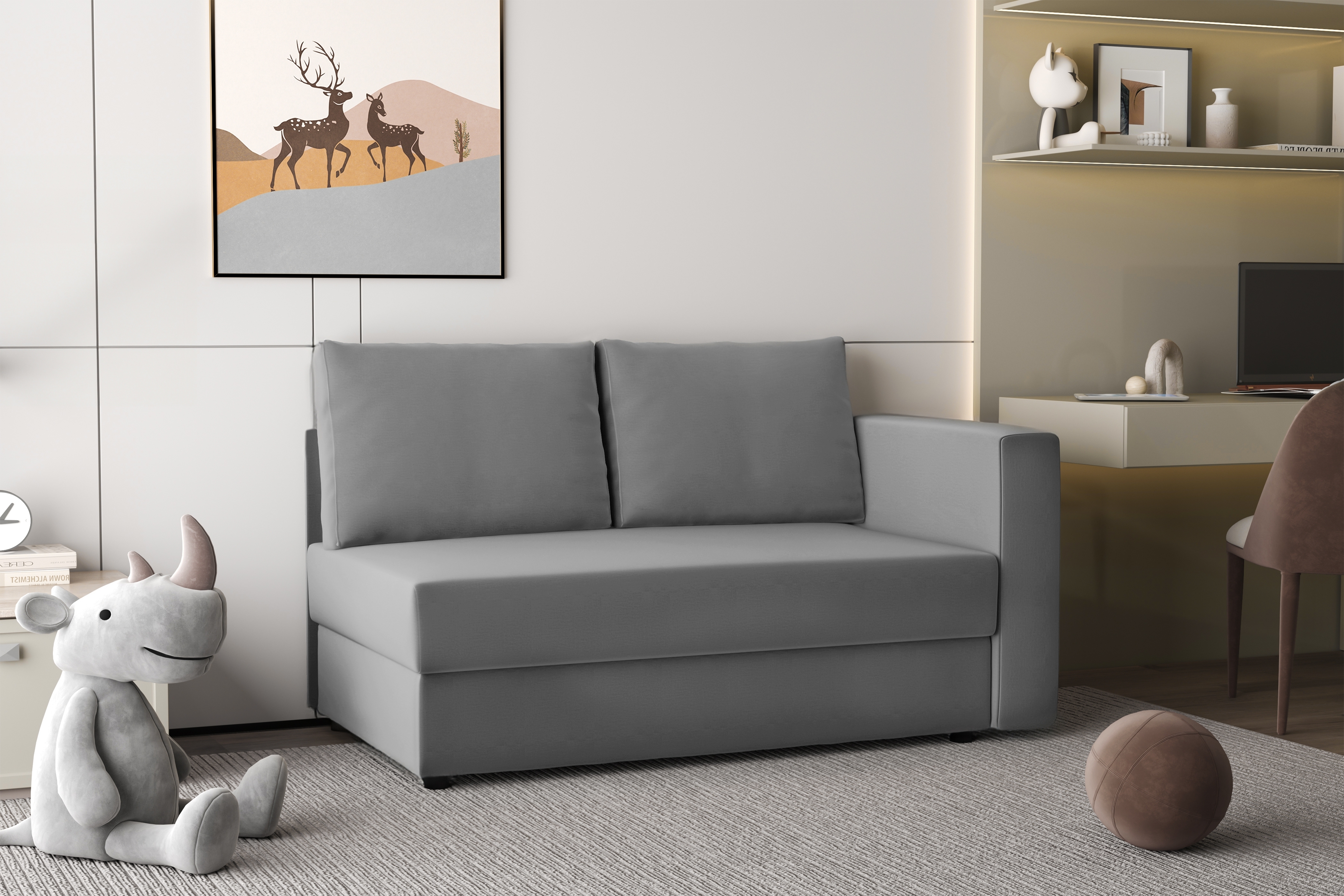 Váľanda Matej s úložným priestorom - 200x80 cm - sivý velúr Velluto 16 Detská pohovka/posteľ Ľavá strana rozkladany s úložným priestorom Maciek - šedý zamat Velluto 16