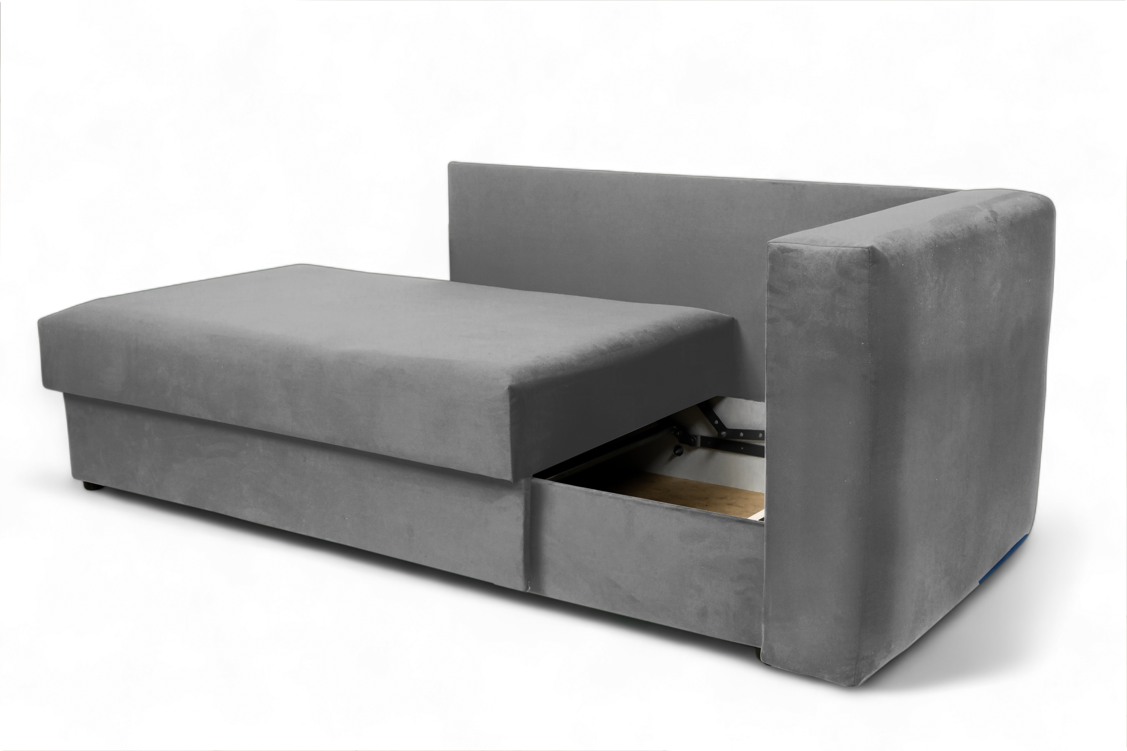 Váľanda Matej s úložným priestorom - 200x80 cm - sivý velúr Velluto 16 Detská pohovka/posteľ Ľavá strana rozkladany s úložným priestorom Maciek - šedý zamat Velluto 16