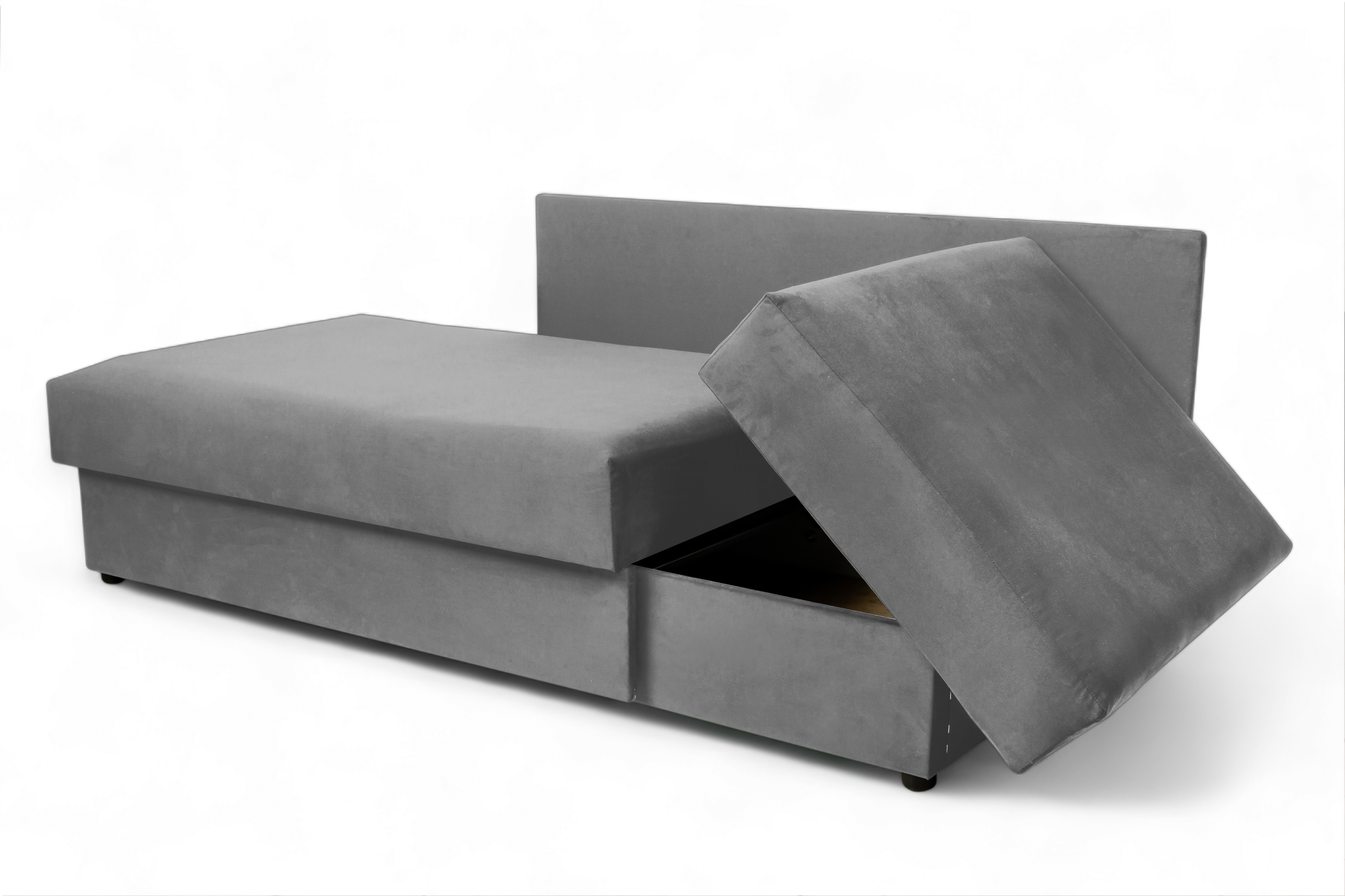 Váľanda Matej s úložným priestorom - 200x80 cm - sivý velúr Velluto 16 Detská pohovka/posteľ Ľavá strana rozkladany s úložným priestorom Maciek - šedý zamat Velluto 16