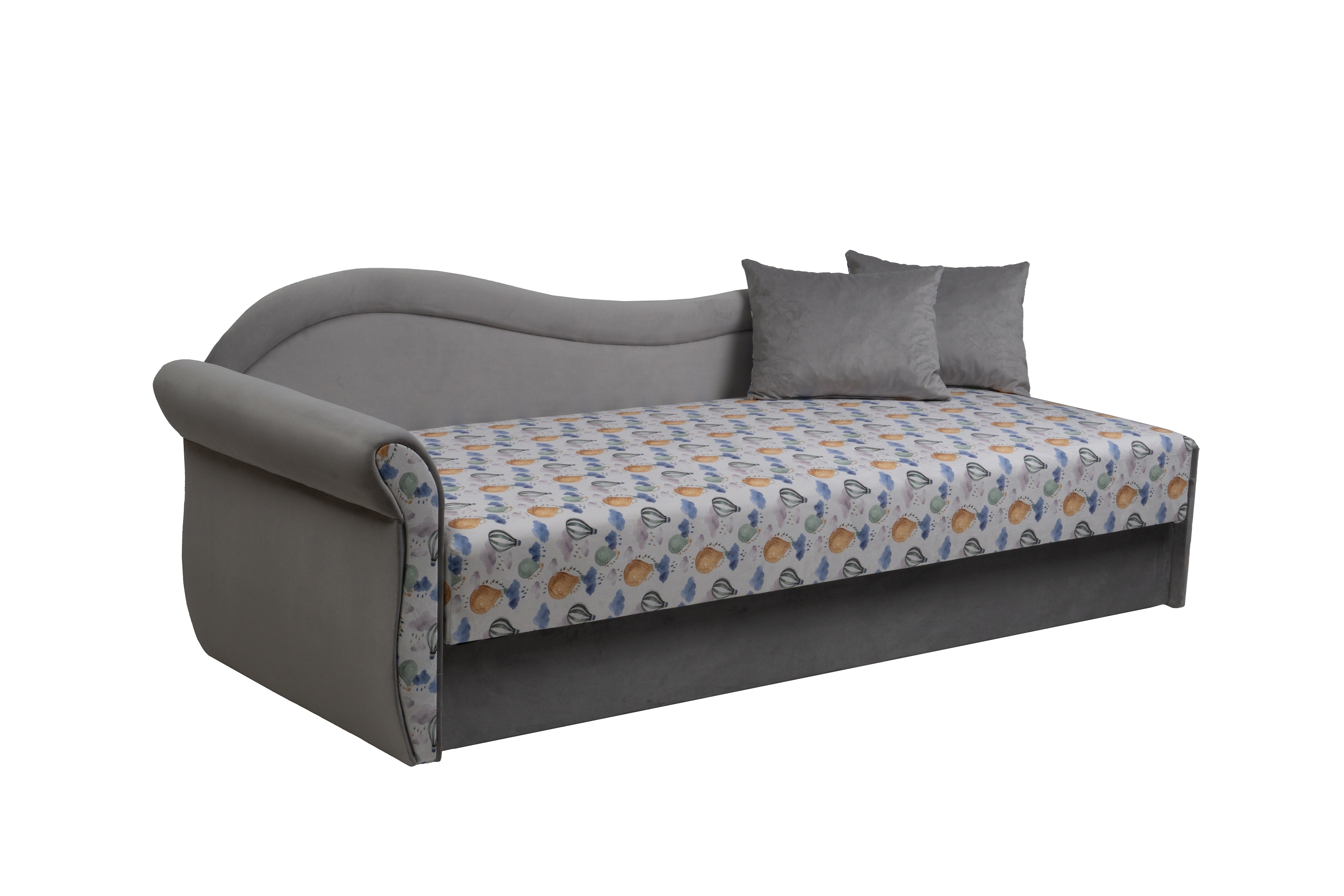 Váľanda Marek s úložným priestorom ľavá - Wonder Balony / Bluvel 03  Detská pohovka/posteľ Ľavá strana jednoosobové s úložným priestorom Marek - Wzor Wonder Balony + bluvel 03 