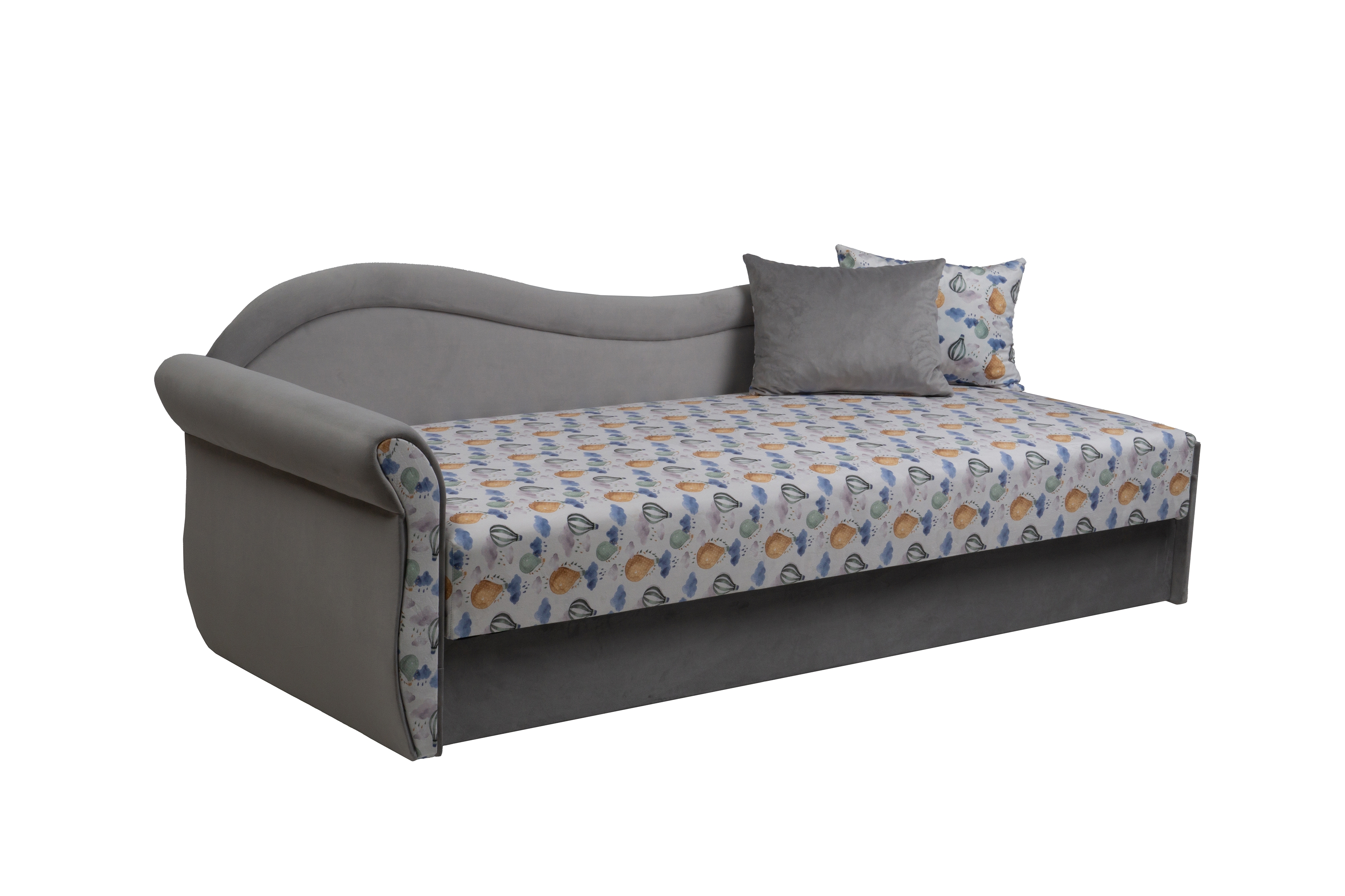 Váľanda Marek s úložným priestorom ľavá - Wonder Balony / Bluvel 03  Detská pohovka/posteľ Ľavá strana jednoosobové s úložným priestorom Marek - Wzor Wonder Balony + bluvel 03 