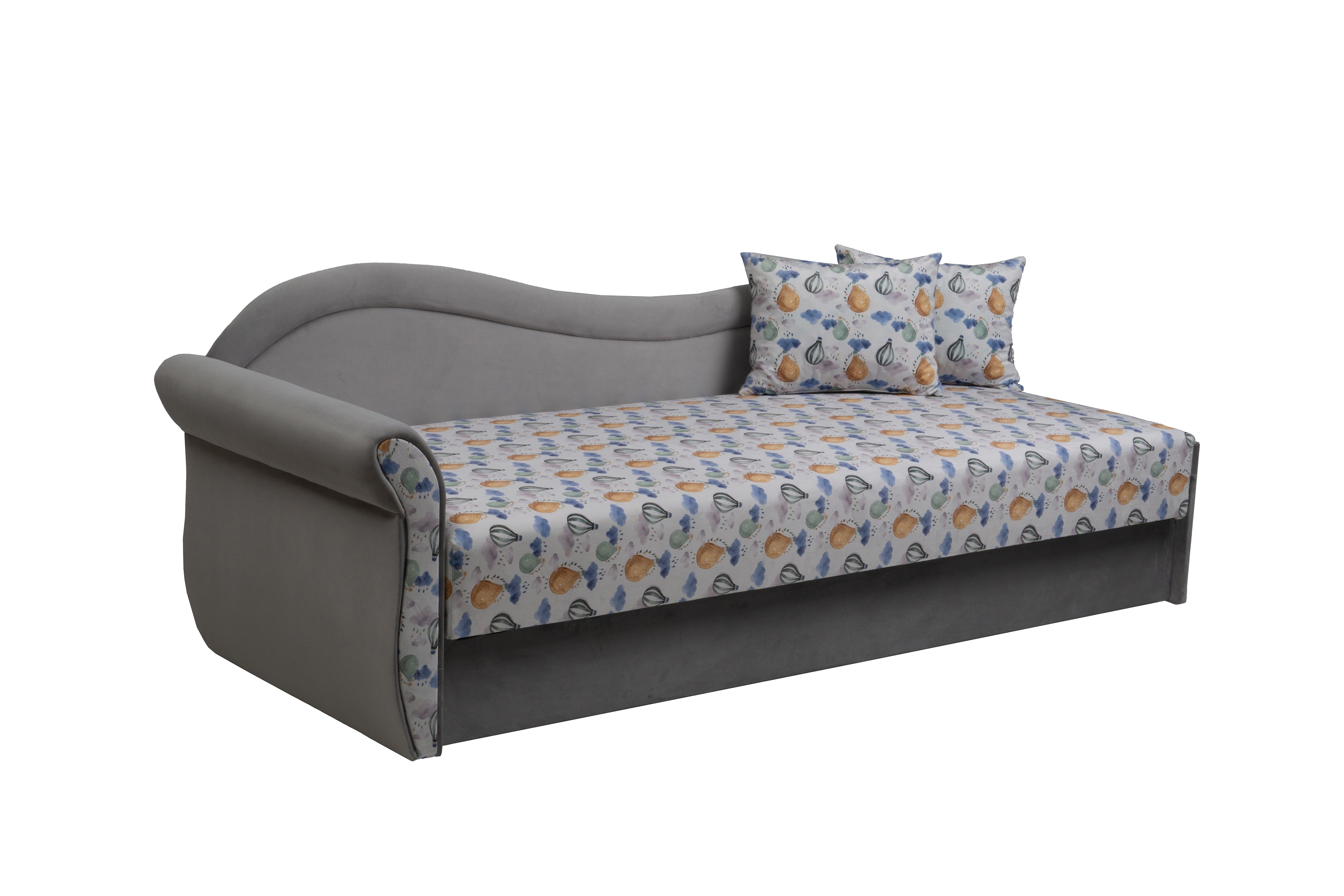 Váľanda Marek s úložným priestorom ľavá - Wonder Balony / Bluvel 03  Detská pohovka/posteľ Ľavá strana jednoosobové s úložným priestorom Marek - Wzor Wonder Balony + bluvel 03 