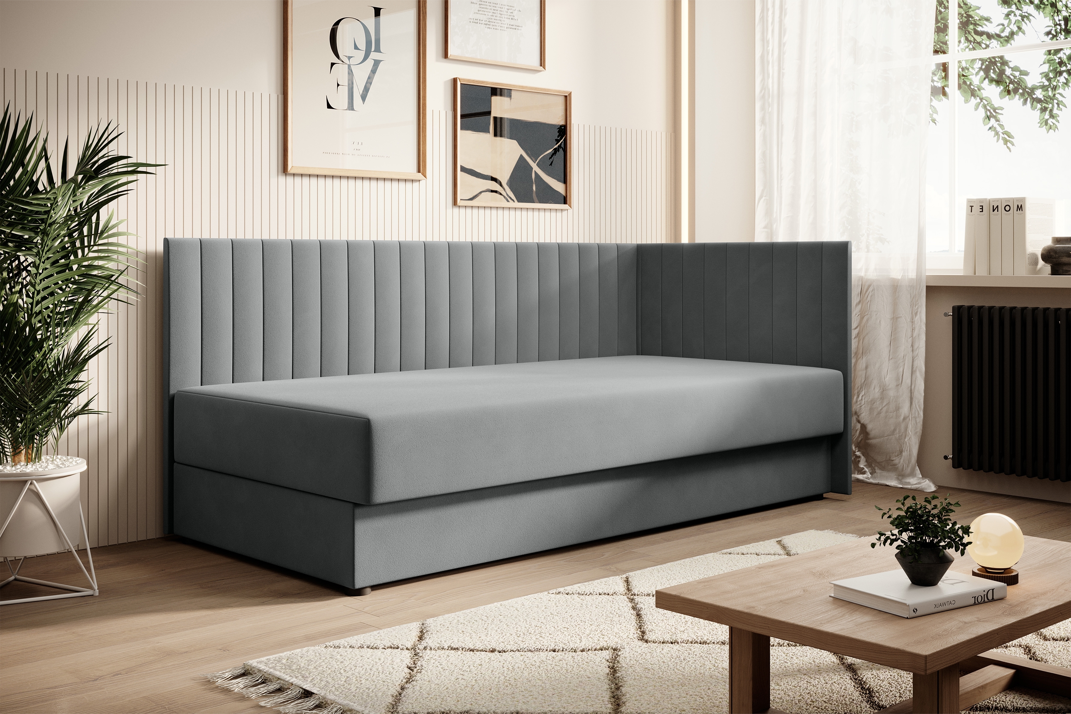 Pravostranná lenoška Nutri 186x80 cm s úložným prostorem - šedý samet Zanzibar 182 Dětská pohovka/postel pravá s úložným prostorem Nutri - šedý samet Zanzibar 182, 186x80/80 cm