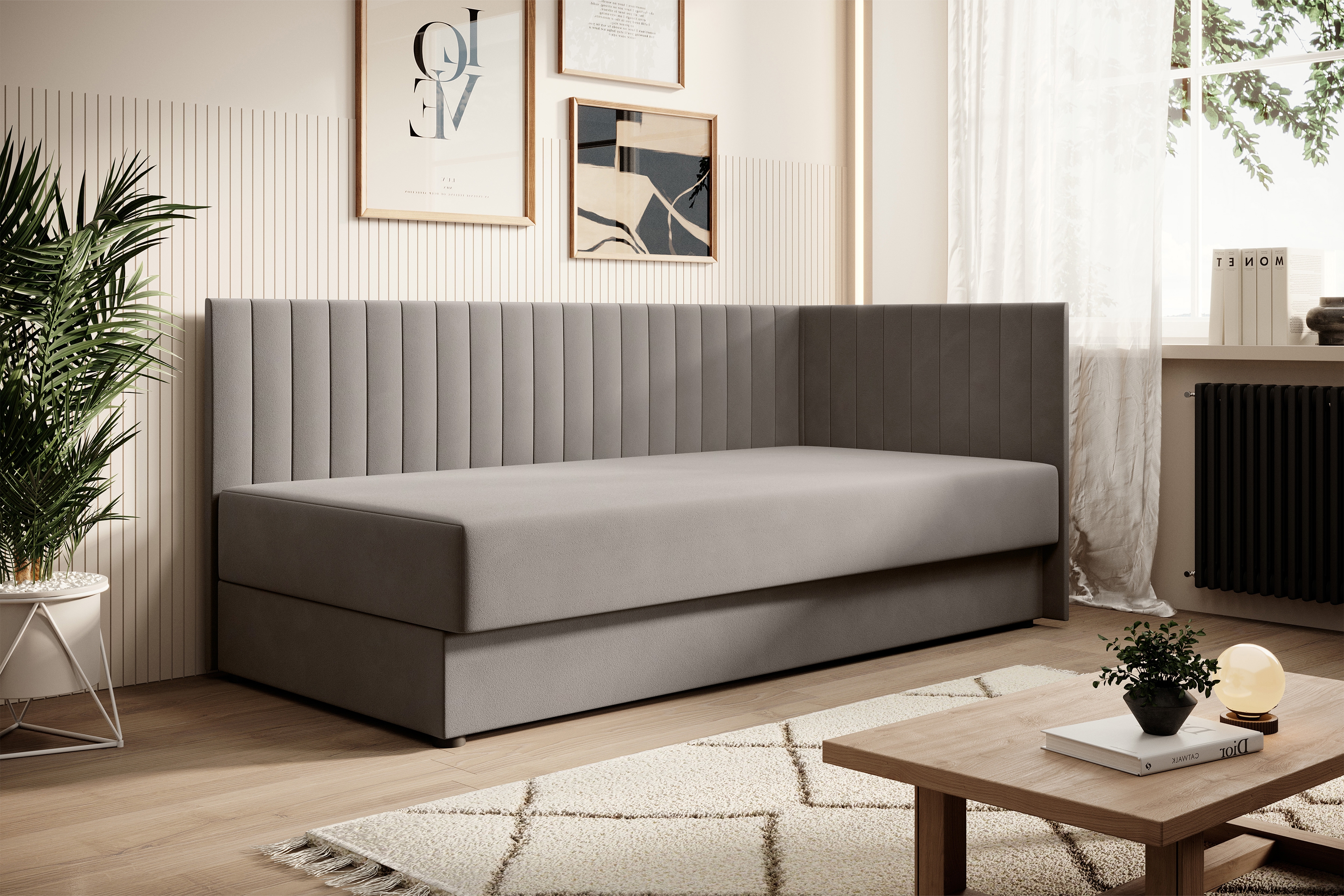 Váľanda Nutri pravá - béžový zamat Zanzibar 108 - 186x90/80 cm Detská pohovka/posteľ pravá strana s úložným priestorom Nutri - béžový zamat Zanzibar 108, 186x90/80 cm