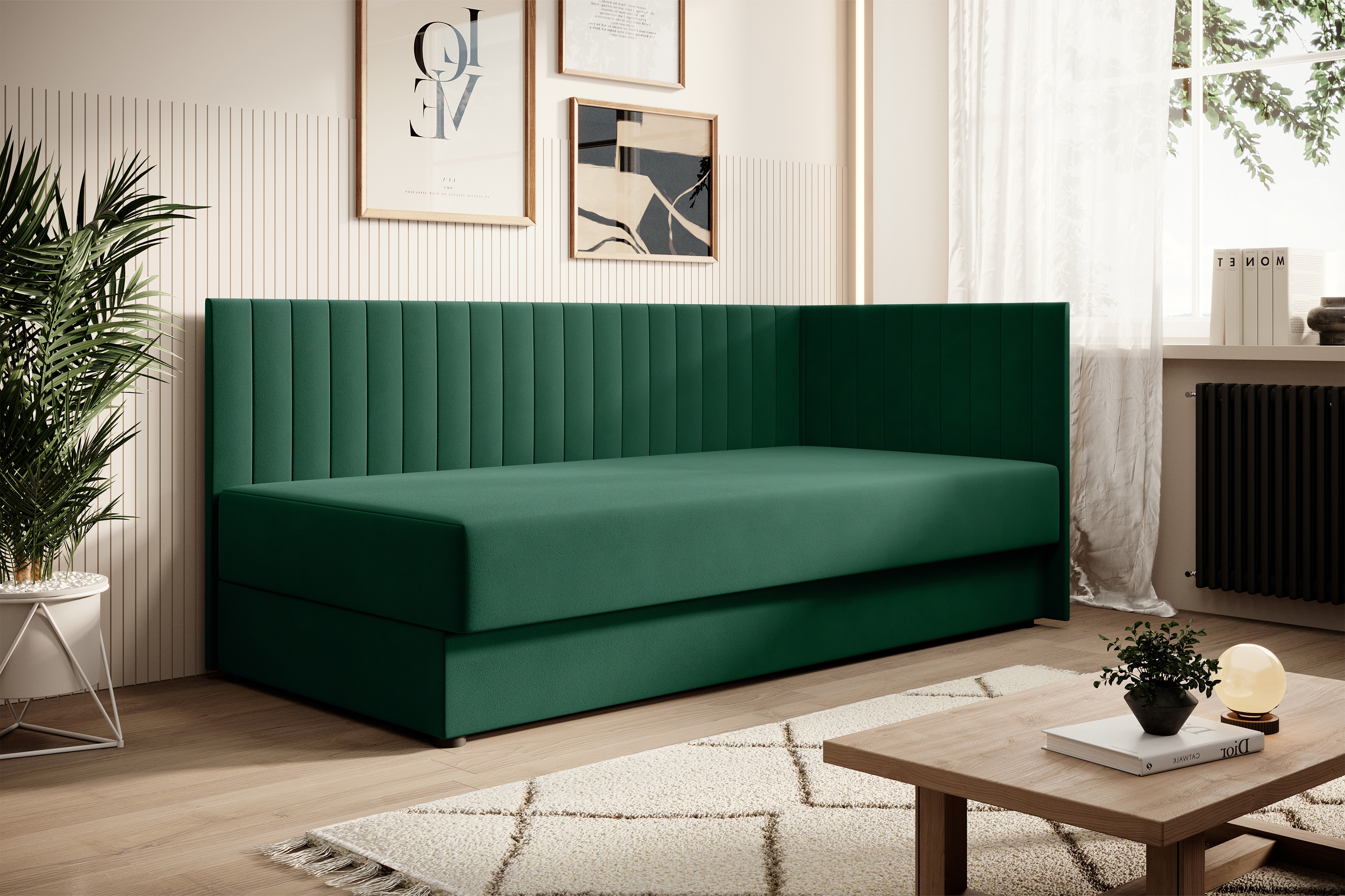 Váľanda Nutri pravá - zelený zamat Zanzibar 162 - 186x90/80 cm Detská pohovka/posteľ pravá strana s úložným priestorom Nutri - Zelený zamat Zanzibar 162, 186x90/80 cm