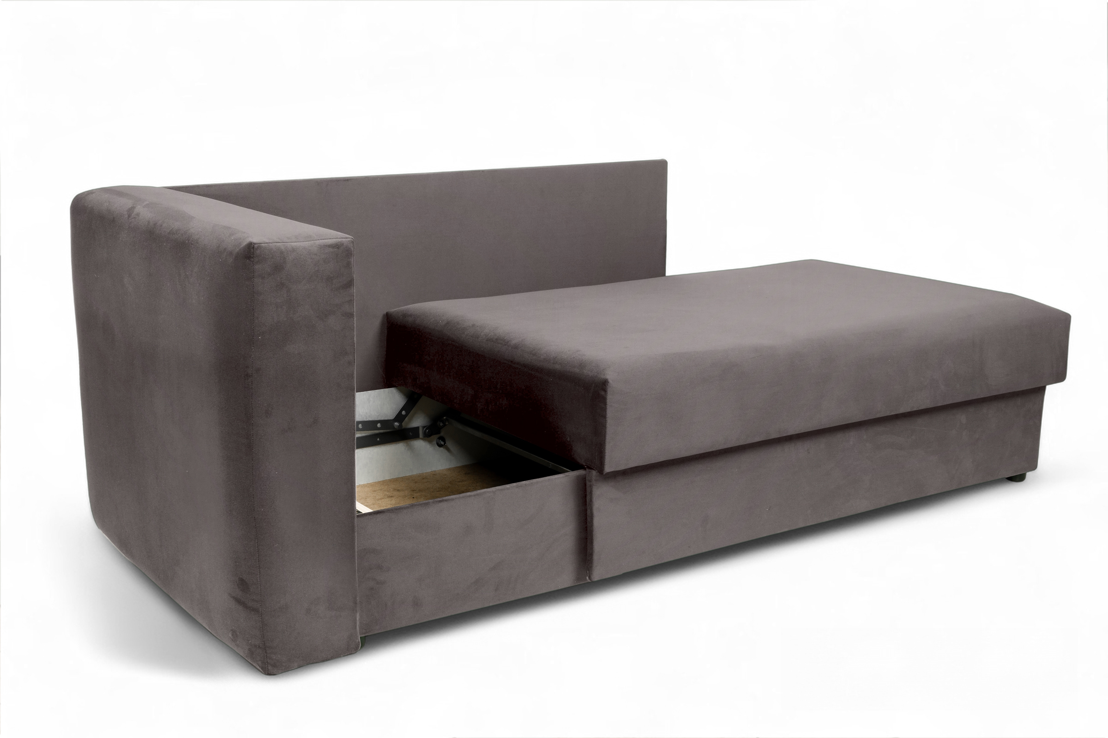 Váľanda Matej s úložným priestorom pravá - 200x80 cm - hnedý velúr Velluto 17 Detská pohovka/posteľ pravá strana rozkladany s úložným priestorom Maciek - Hnedý zamat Velluto 17