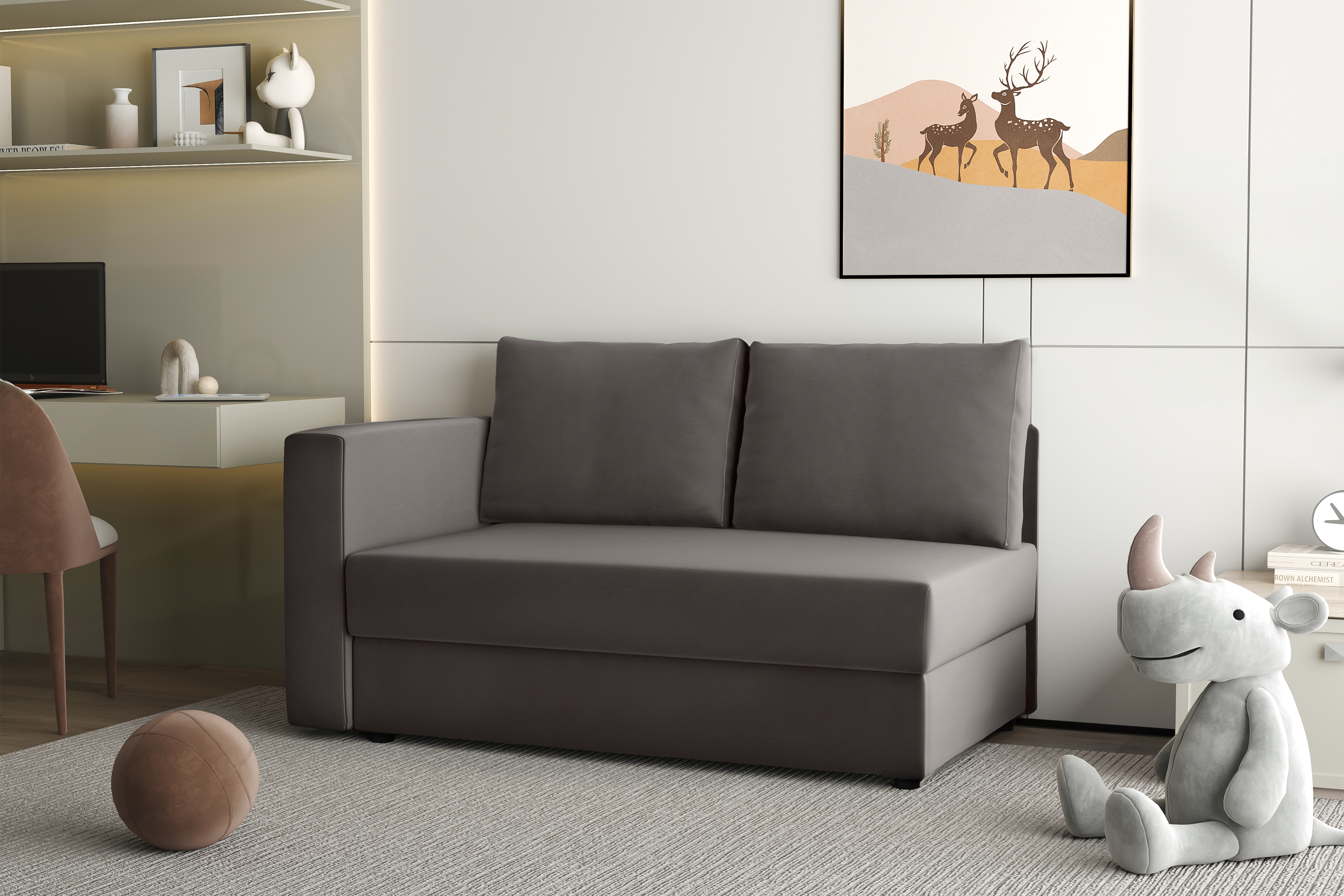 Váľanda Matej s úložným priestorom pravá - 200x80 cm - hnedý velúr Velluto 17 Detská pohovka/posteľ pravá strana rozkladany s úložným priestorom Maciek - Hnedý zamat Velluto 17