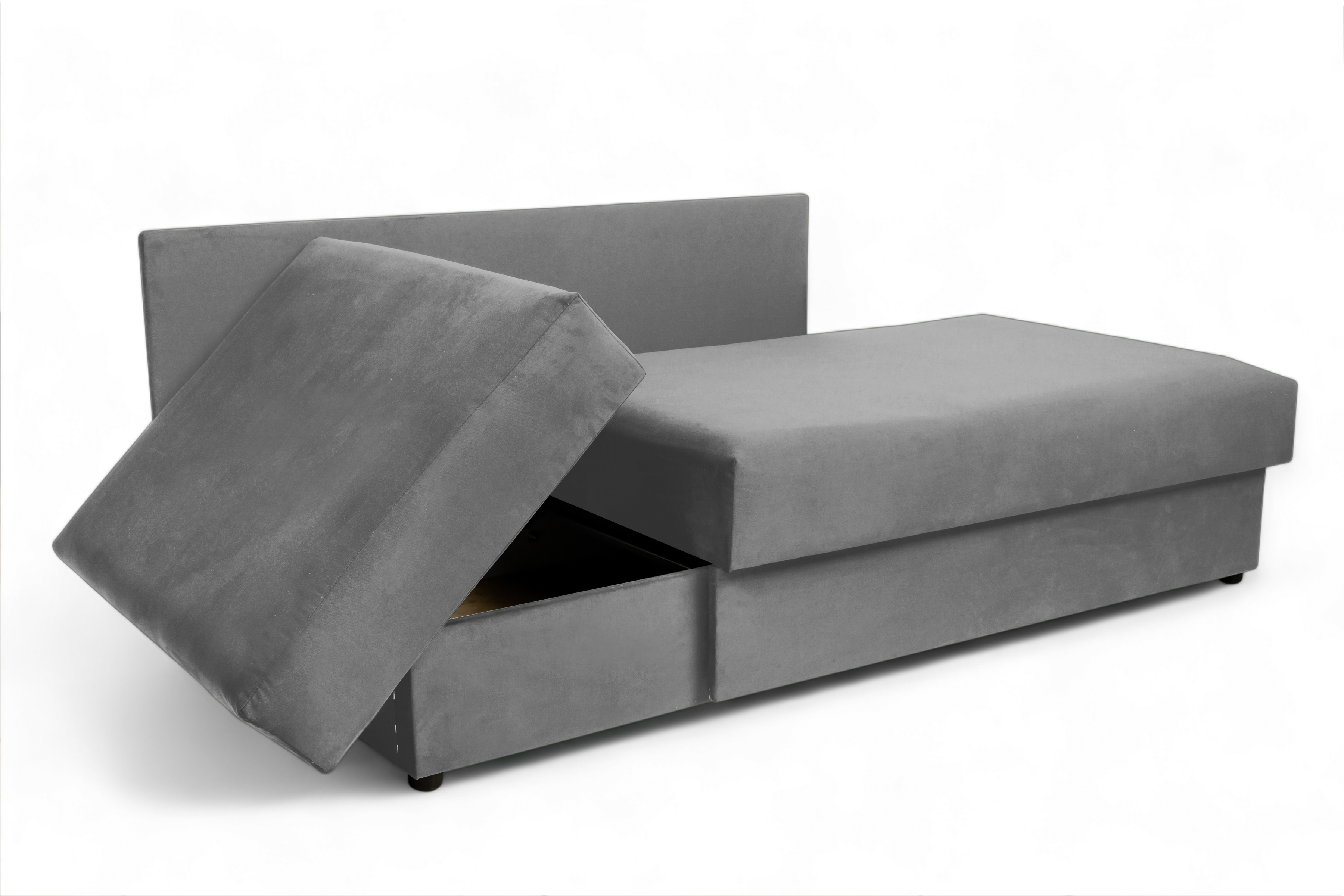 Váľanda Matej pravá 200x80 cm s úložným priestorom – sivý velúr Velluto 16 Detská pohovka/posteľ pravá strana rozkladany s úložným priestorom Maciek - šedý zamat Velluto 16