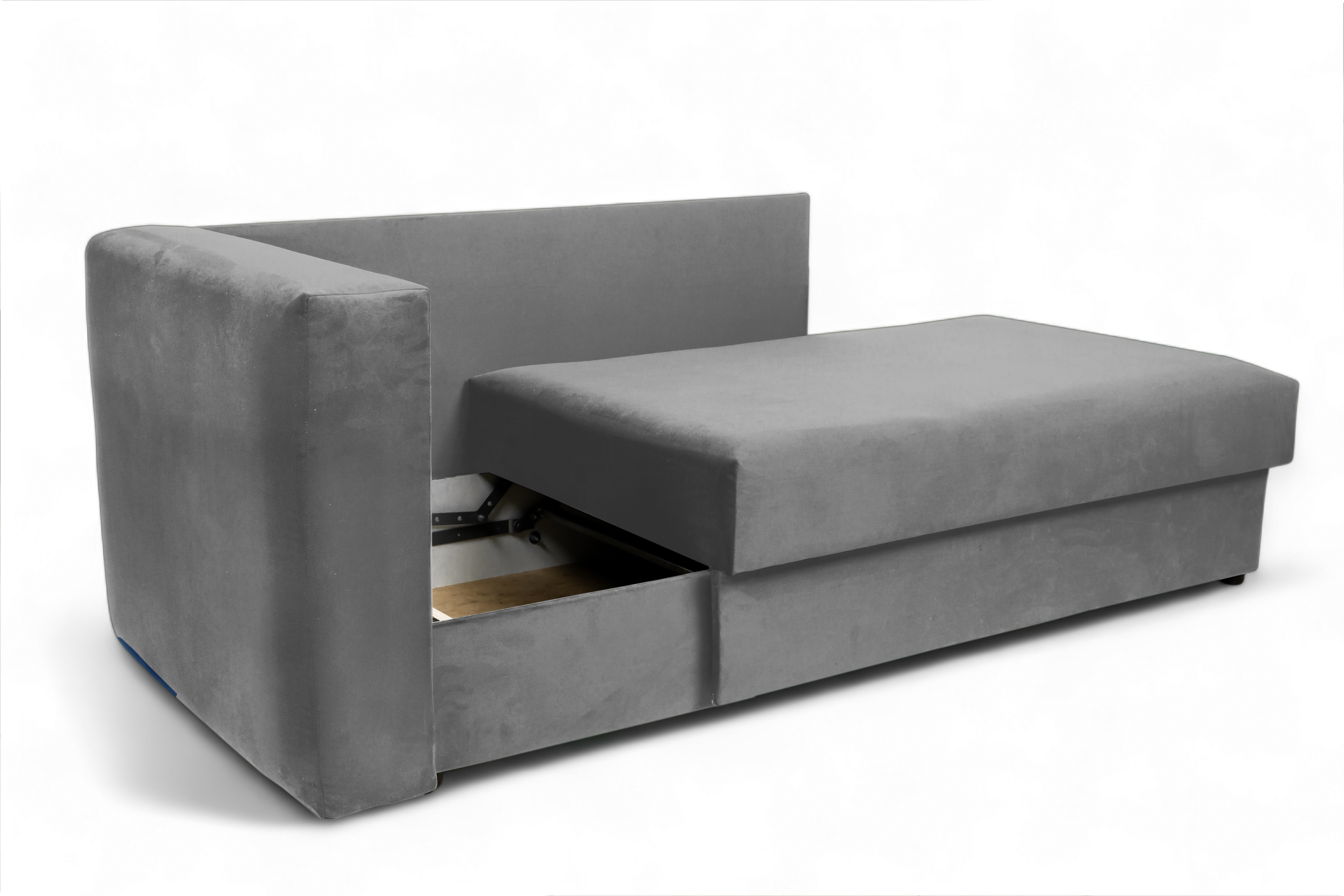 Váľanda Matej pravá 200x80 cm s úložným priestorom – sivý velúr Velluto 16 Detská pohovka/posteľ pravá strana rozkladany s úložným priestorom Maciek - šedý zamat Velluto 16