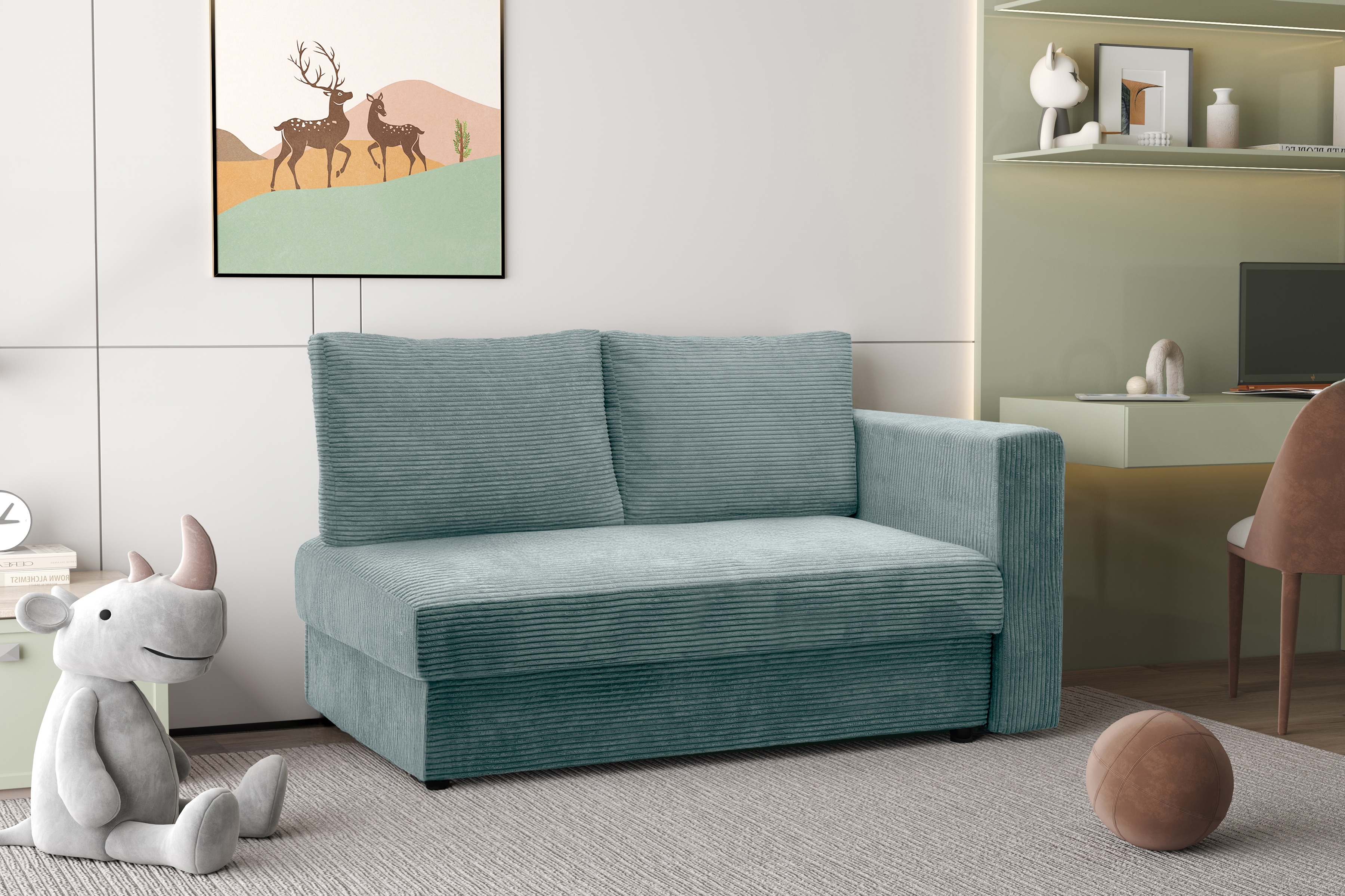 Váľanda Matej s úložným priestorom ľavá - 200x80 cm - zelený menčester Lincoln 72 Detská pohovka/posteľ rozkladany Maciek Ľavá strana - Zelený MENČESTER Lincoln 72