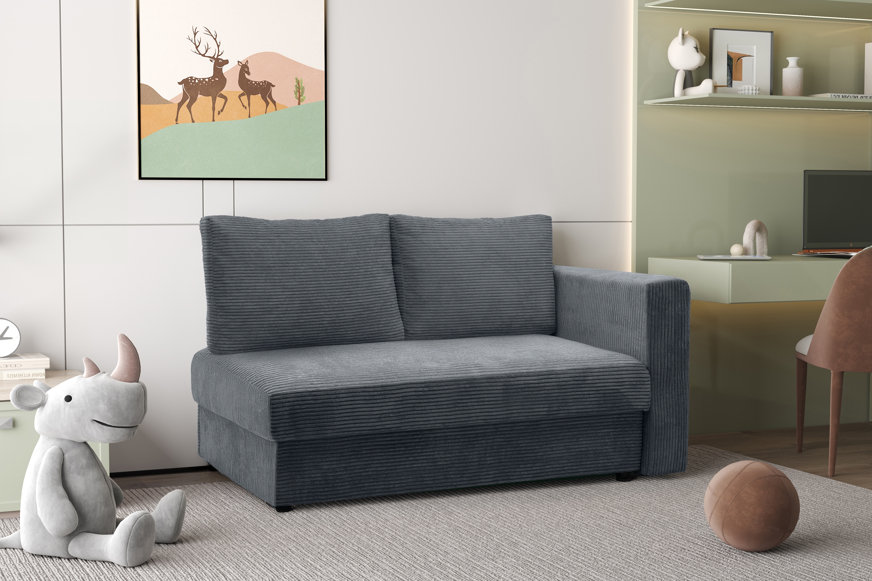 Váľanda Matej s úložným priestorom ľavá - 200x80 cm - sivý menčester Lincoln 85 Detská pohovka/posteľ rozkladany Maciek Ľavá strana - šedý MENČESTER Lincoln 85