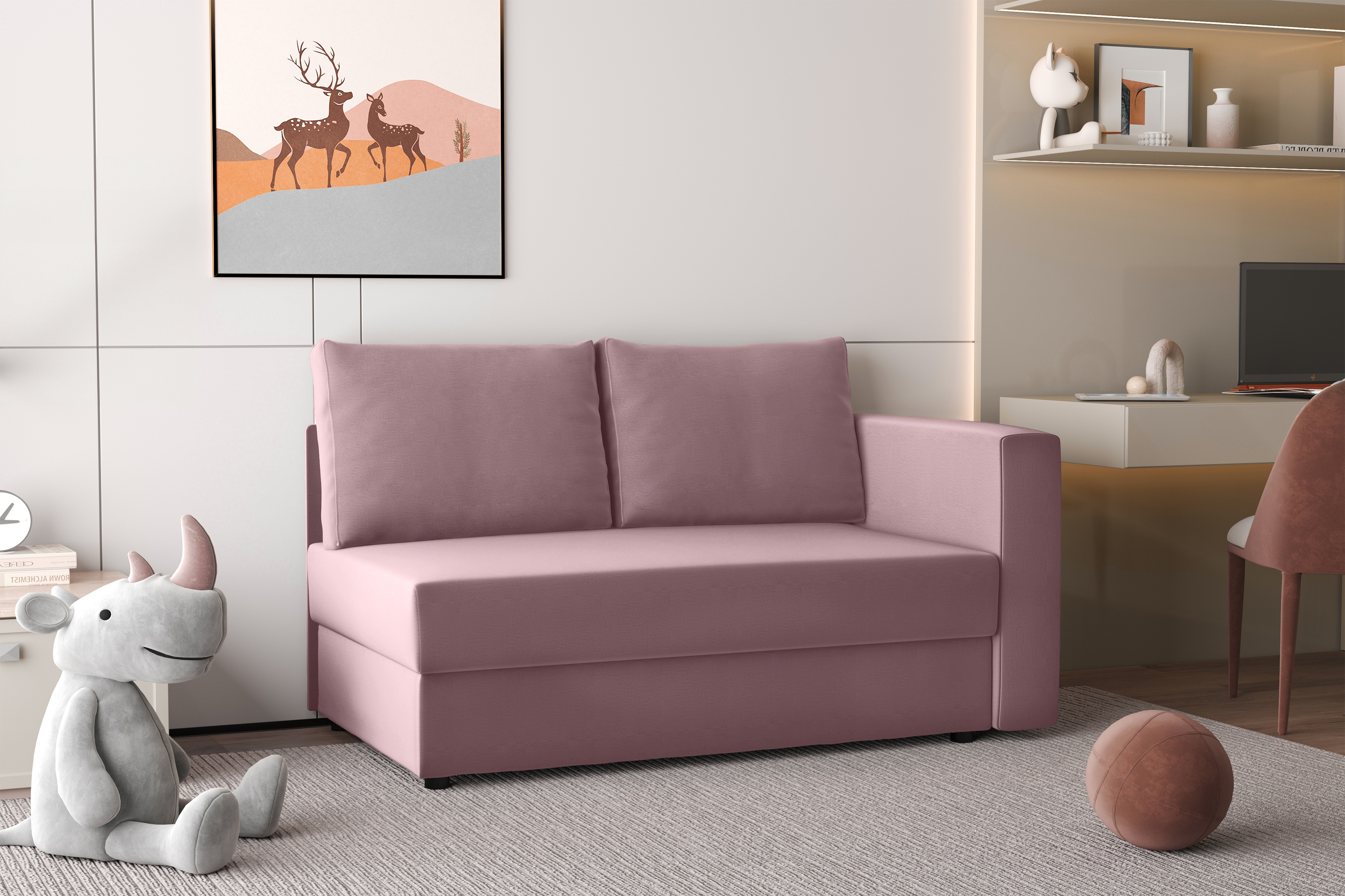 Váľanda Matej s úložným priestorom ľavá - 200x80 cm - ružový zamat Kronos 27 Detská pohovka/posteľ rozkladany Maciek Ľavá strana - Ružová zamat Kronos 27 