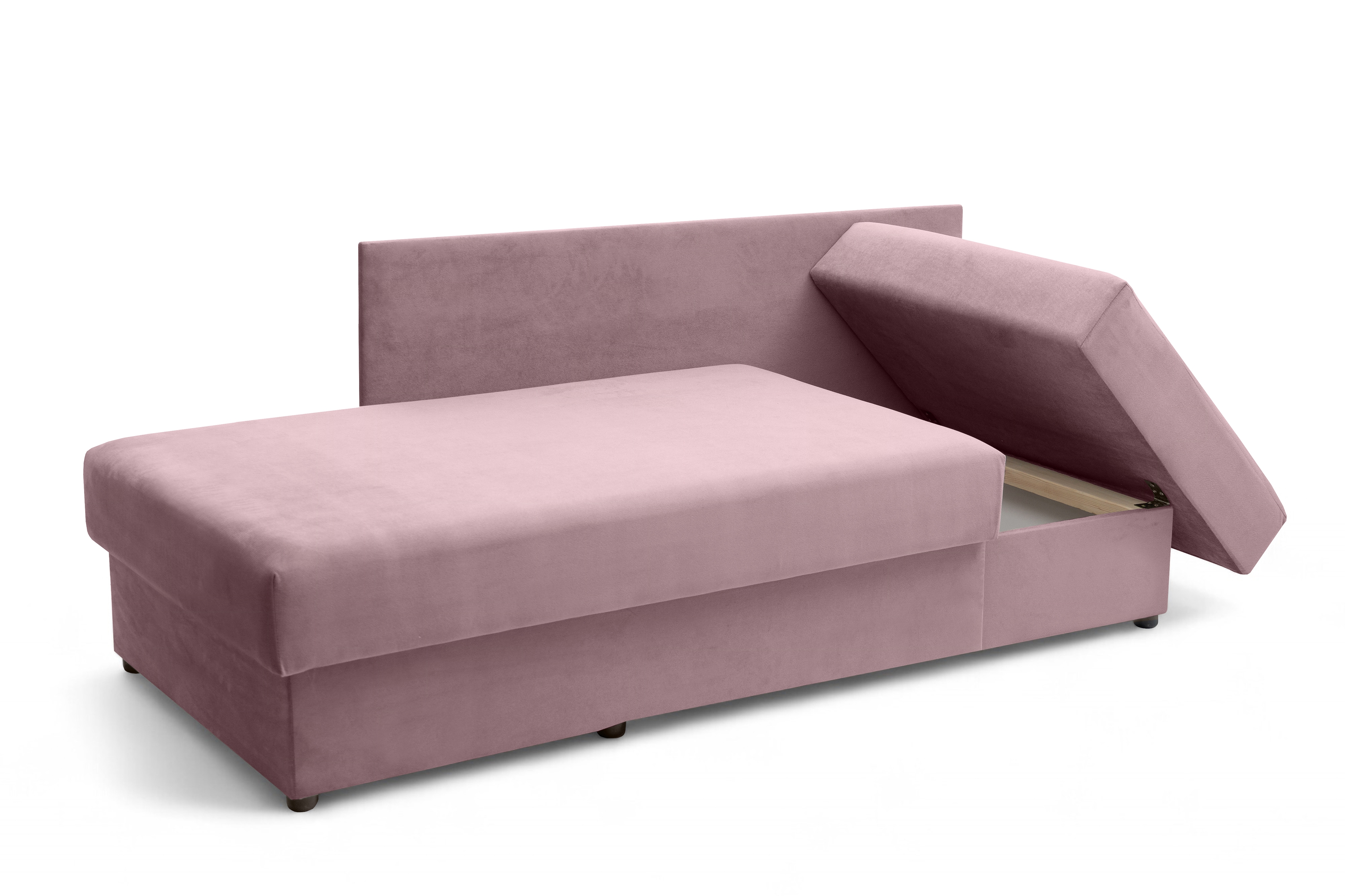 Váľanda Matej s úložným priestorom ľavá - 200x80 cm - ružový zamat Kronos 27 Detská pohovka/posteľ rozkladany Maciek Ľavá strana - Ružová zamat Kronos 27 