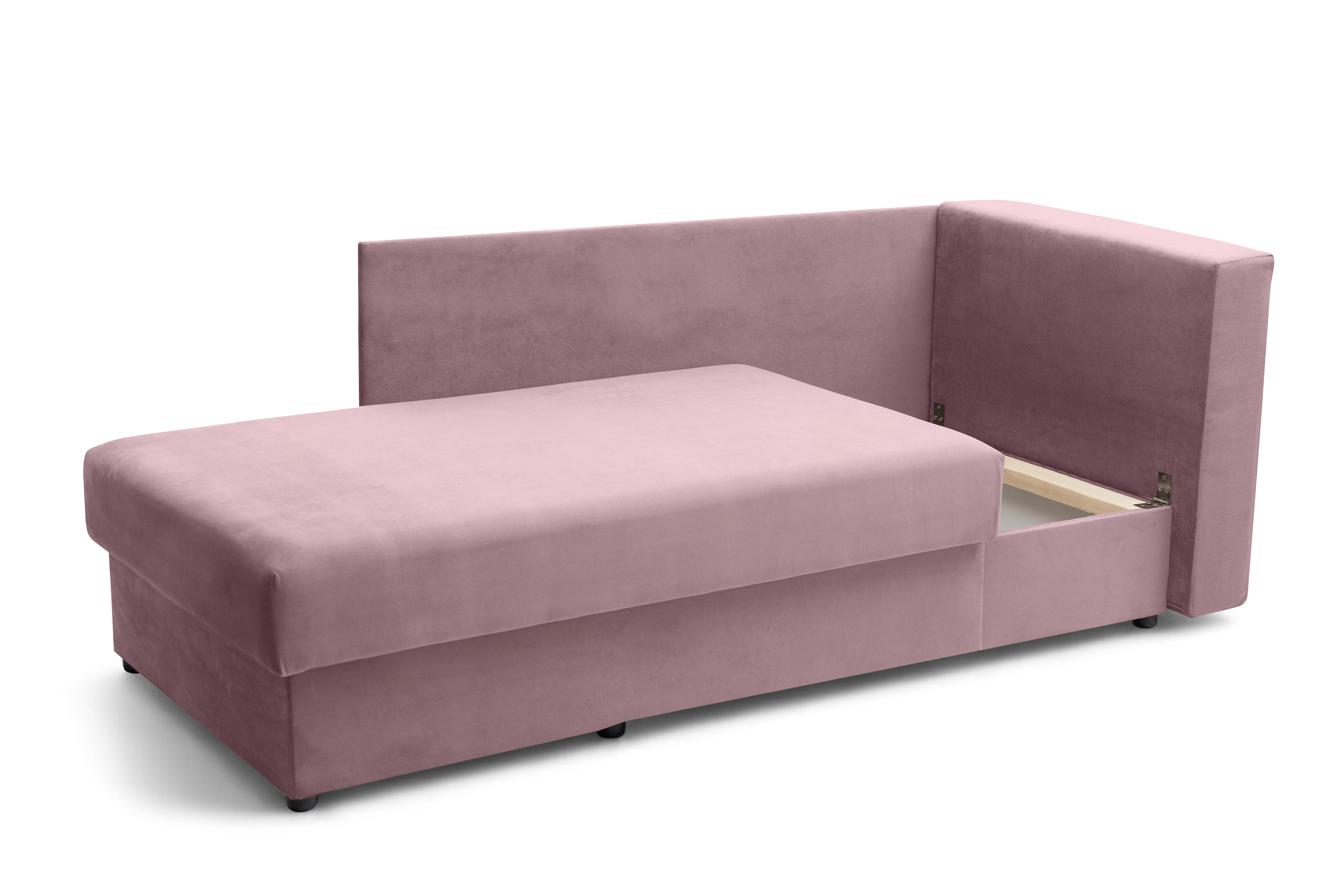 Váľanda Matej s úložným priestorom ľavá - 200x80 cm - ružový zamat Kronos 27 Detská pohovka/posteľ rozkladany Maciek Ľavá strana - Ružová zamat Kronos 27 
