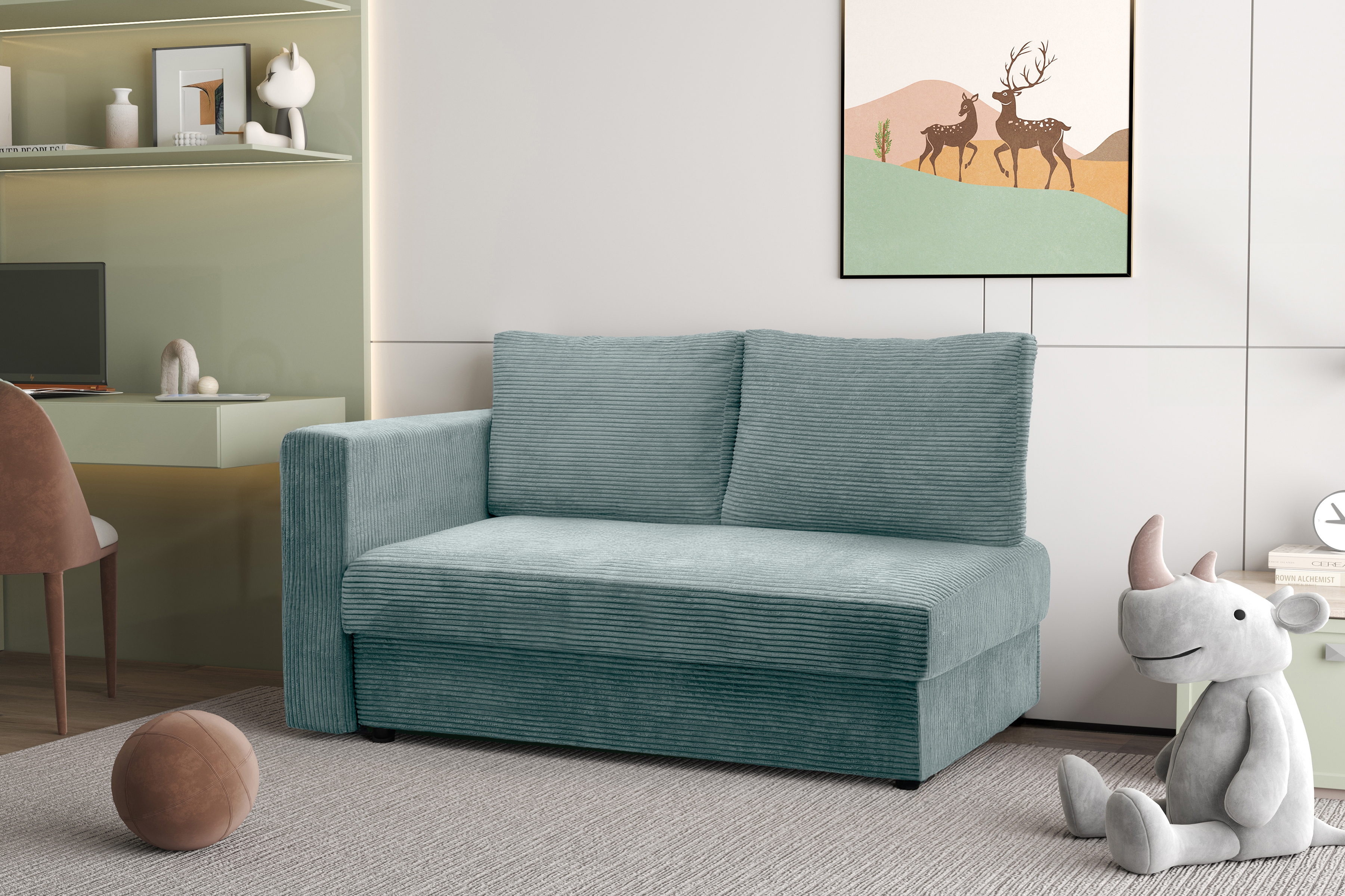 Váľanda Matej s úložným priestorom pravá - 200x80 cm - zelený menčester Lincoln 72 Detská pohovka/posteľ rozkladany Maciek pravá strana - Zelený MENČESTER Lincoln 72