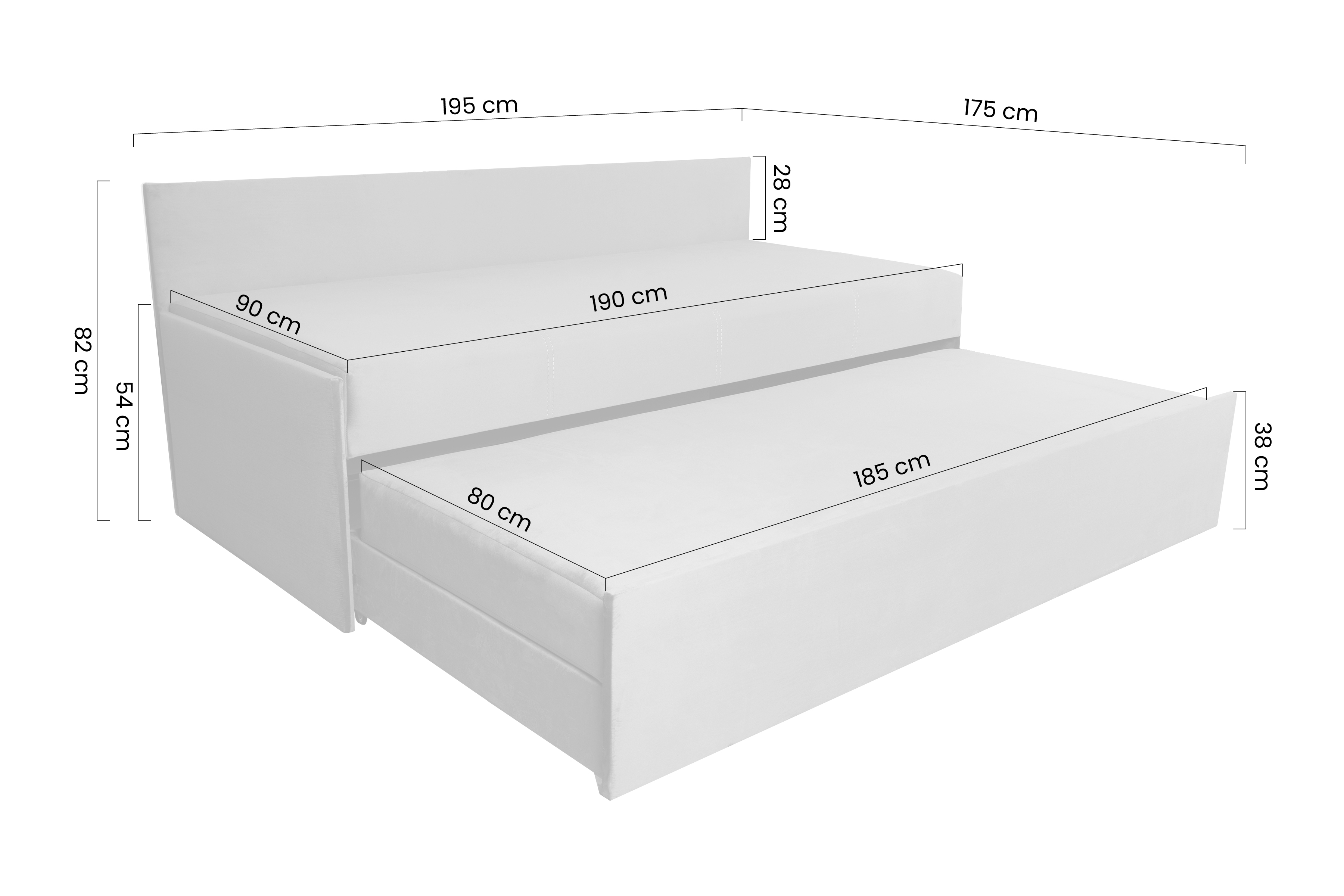 Váľanda Patrik 195 cm Detská pohovka výsuvna dvojposteľová Patryk
