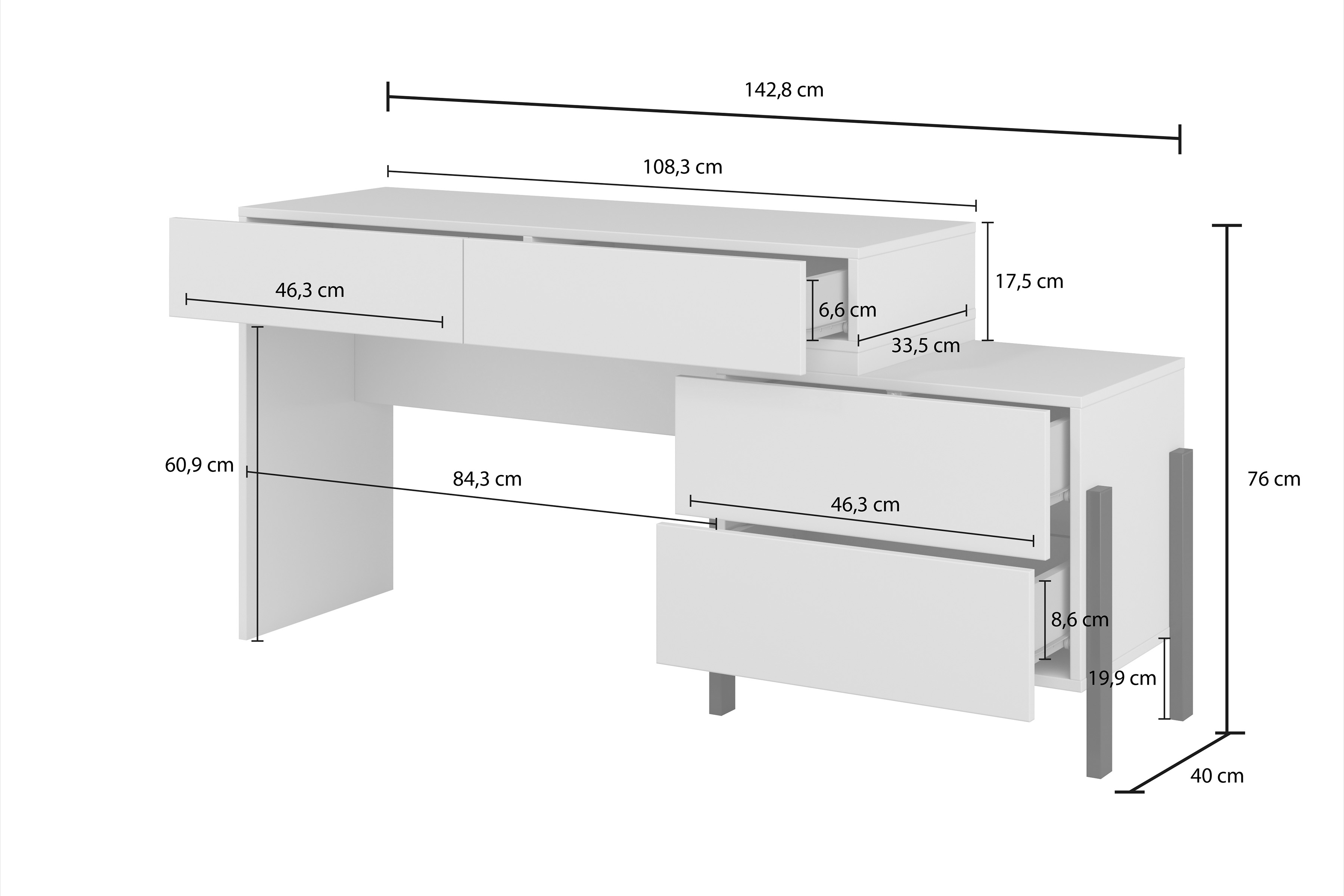 Toaletní stolek / psací stůl Jukon 143 cm se zásuvkami - kašmírová / černé nožky Toaletní stolek/psací stůl Jukon 143 cm se zásuvkami - kašmír / černé nožičky