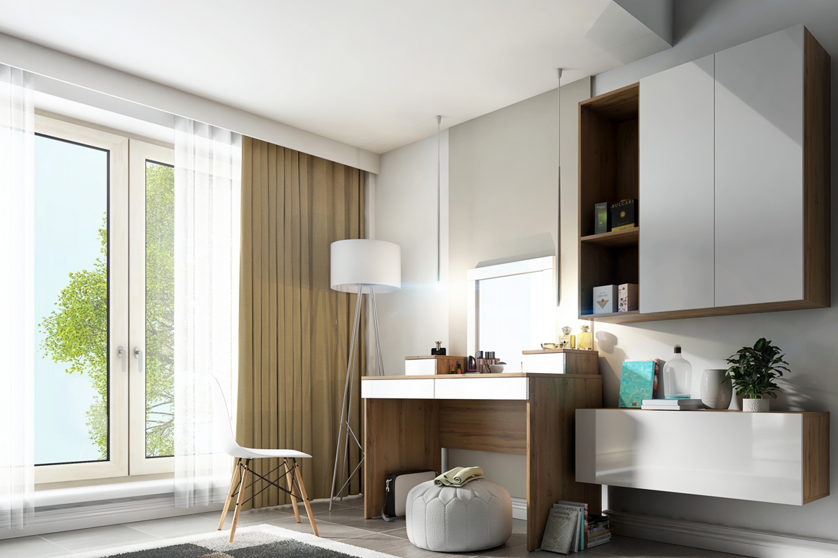 Toaletní stolek Combo 14 - dub wotan / bílý lesk Toaletní Stolek Combo 