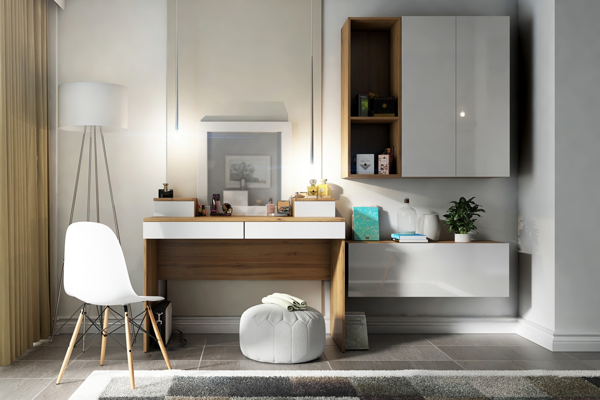 Toaletní stolek Combo 14 - dub wotan / bílý lesk Toaletní Stolek Combo Dub wotan