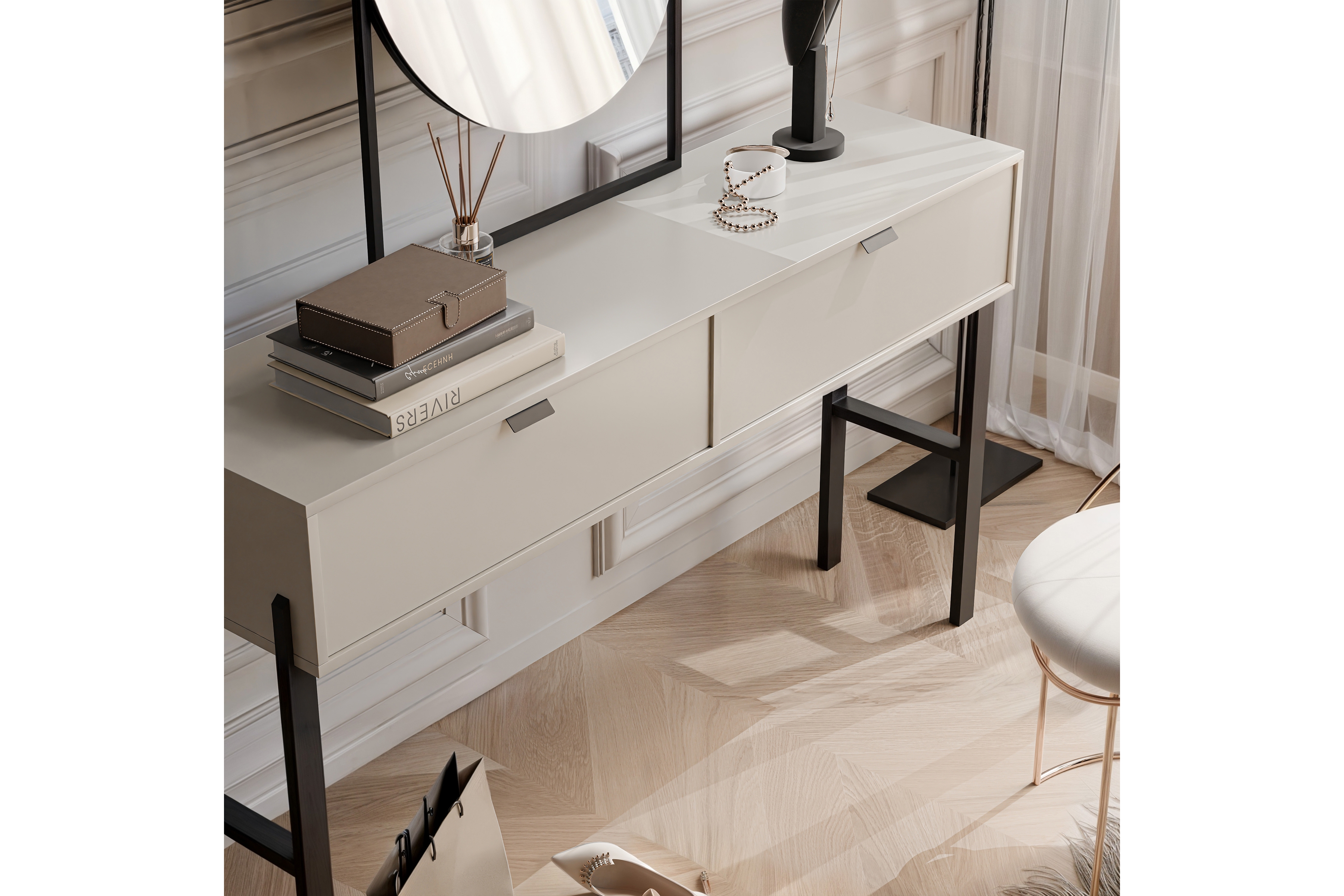 Toaletní stolek Cremona se zásuvkami - béžová Pískový  Toaletní stolek Cremona se zásuvkami - béžová Pískový 