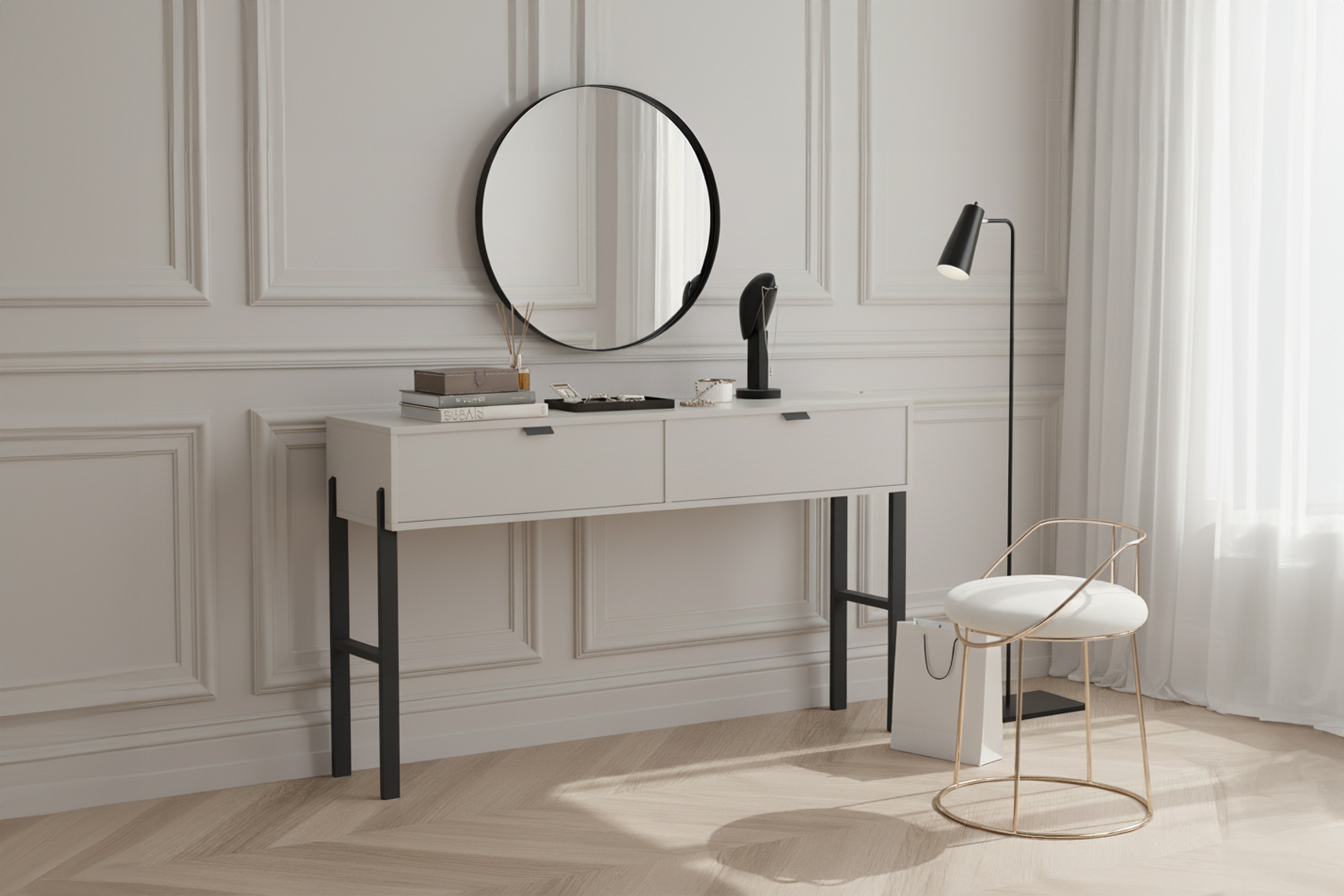 Toaletní stolek Cremona se zásuvkami - béžová Pískový  Toaletní stolek Cremona se zásuvkami - béžová Pískový 