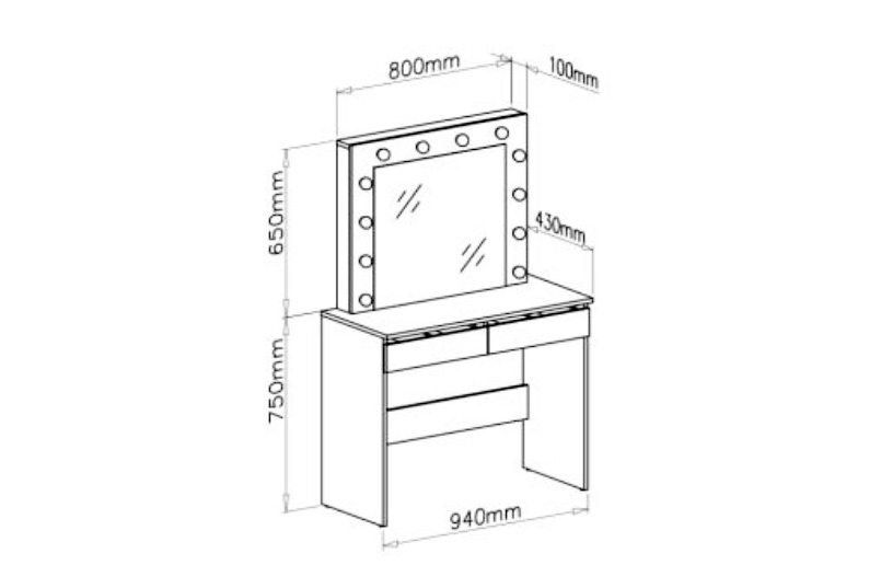 Toaletný stolík Velinio 95 cm - čierna Toaletný Stolík Hollywood 95 cm - Čierny