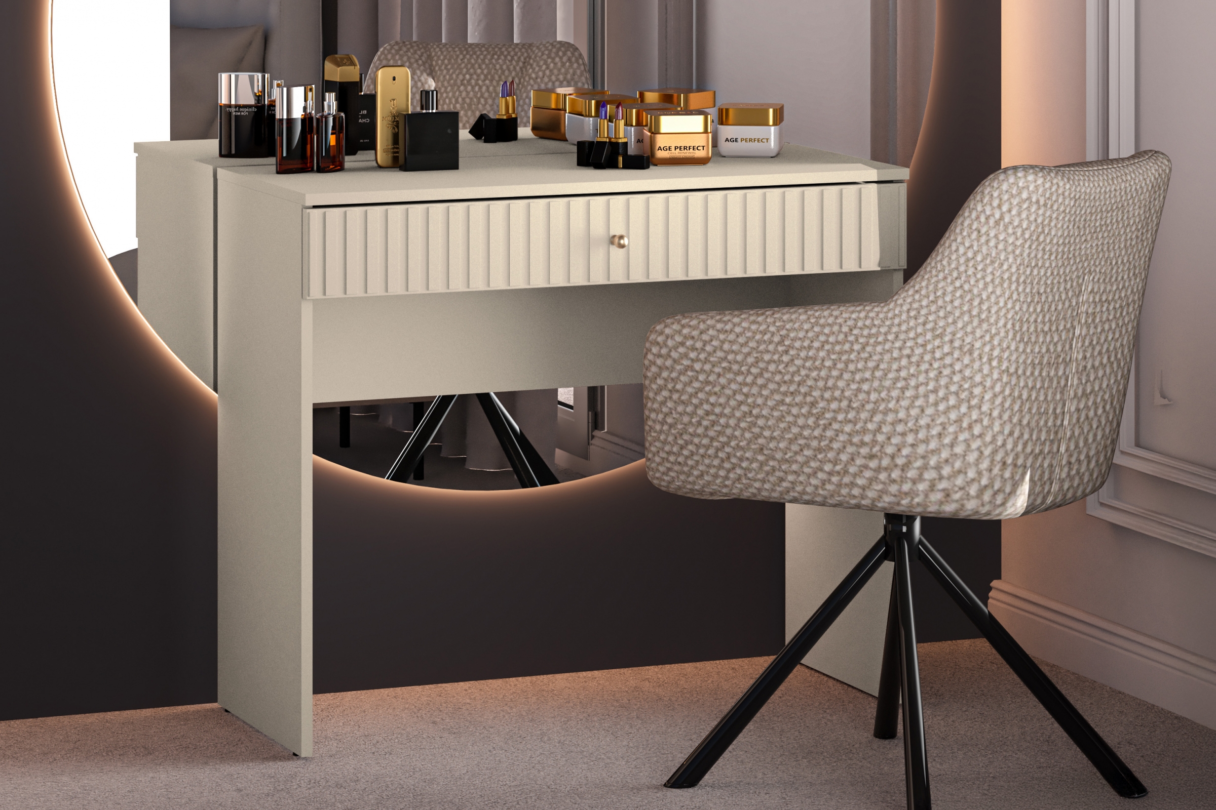 Toaletní stolek Jamuzi 92 cm - kašmírová / černé nožky Toaletní stolek Jamuzi 92 cm z szuflada  - kašmír