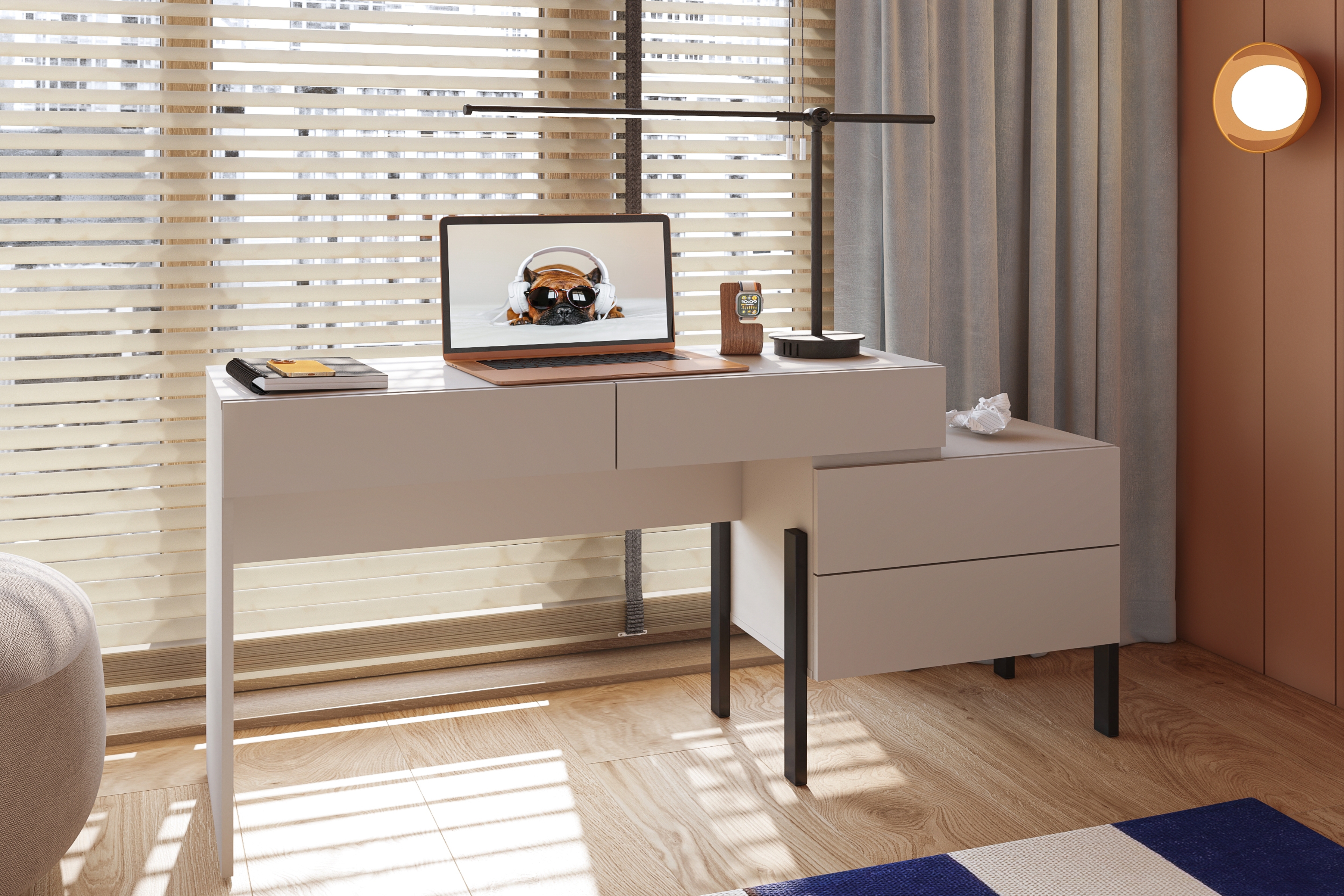 Toaletní stolek / psací stůl Jukon 143 cm se zásuvkami - kašmírová / černé nožky Toaletní stolek/psací stůl Jukon 143 cm se zásuvkami - kašmír / černé nožičky