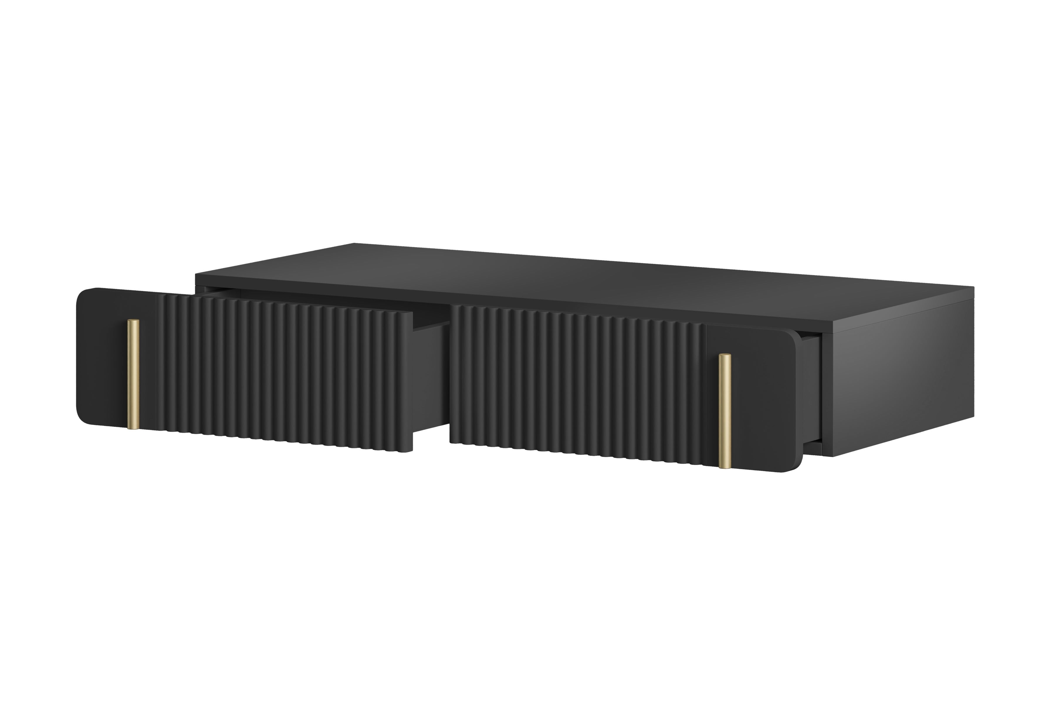 Závesný toaletný stolík Malmi 100 cm - čierny mat / zlatá Toaletný stolík Malmi 100 cm závesná so zásuvkami - Čierny mat / zlaté