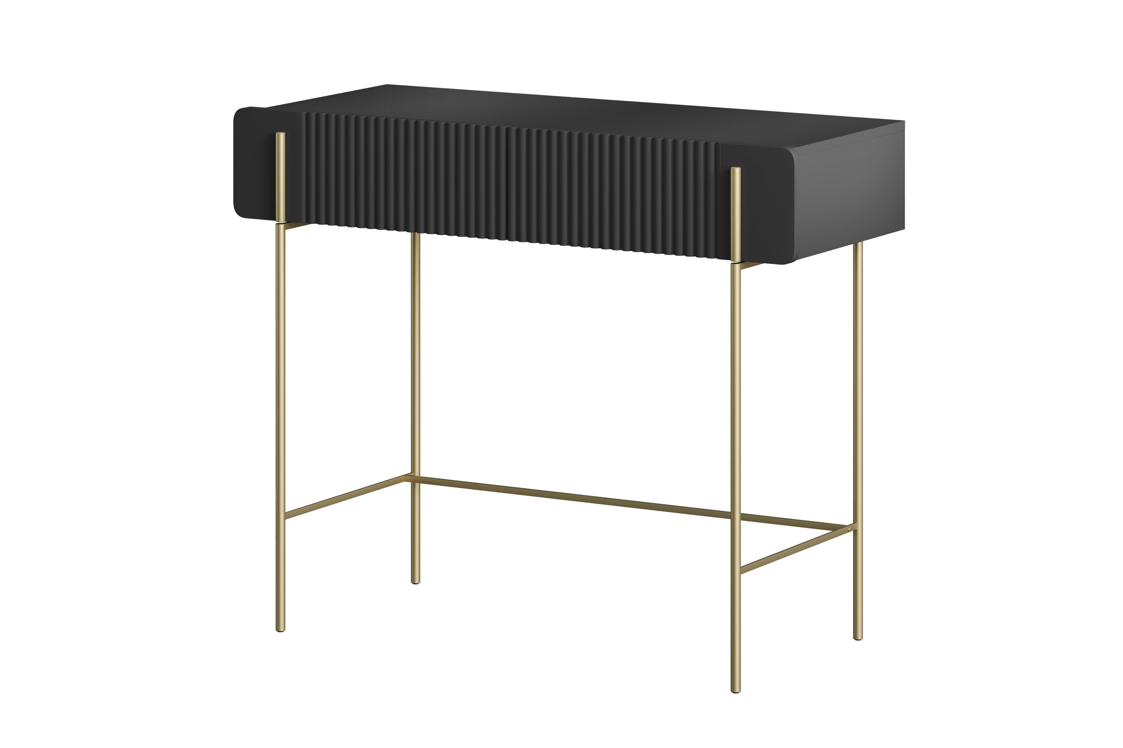 Toaletní stolek Malmi 100 cm se zásuvkami - černý mat / zlaté nožky Toaletní stolek Malmi 100 cm se zásuvkami - černá mat / zlote nozki