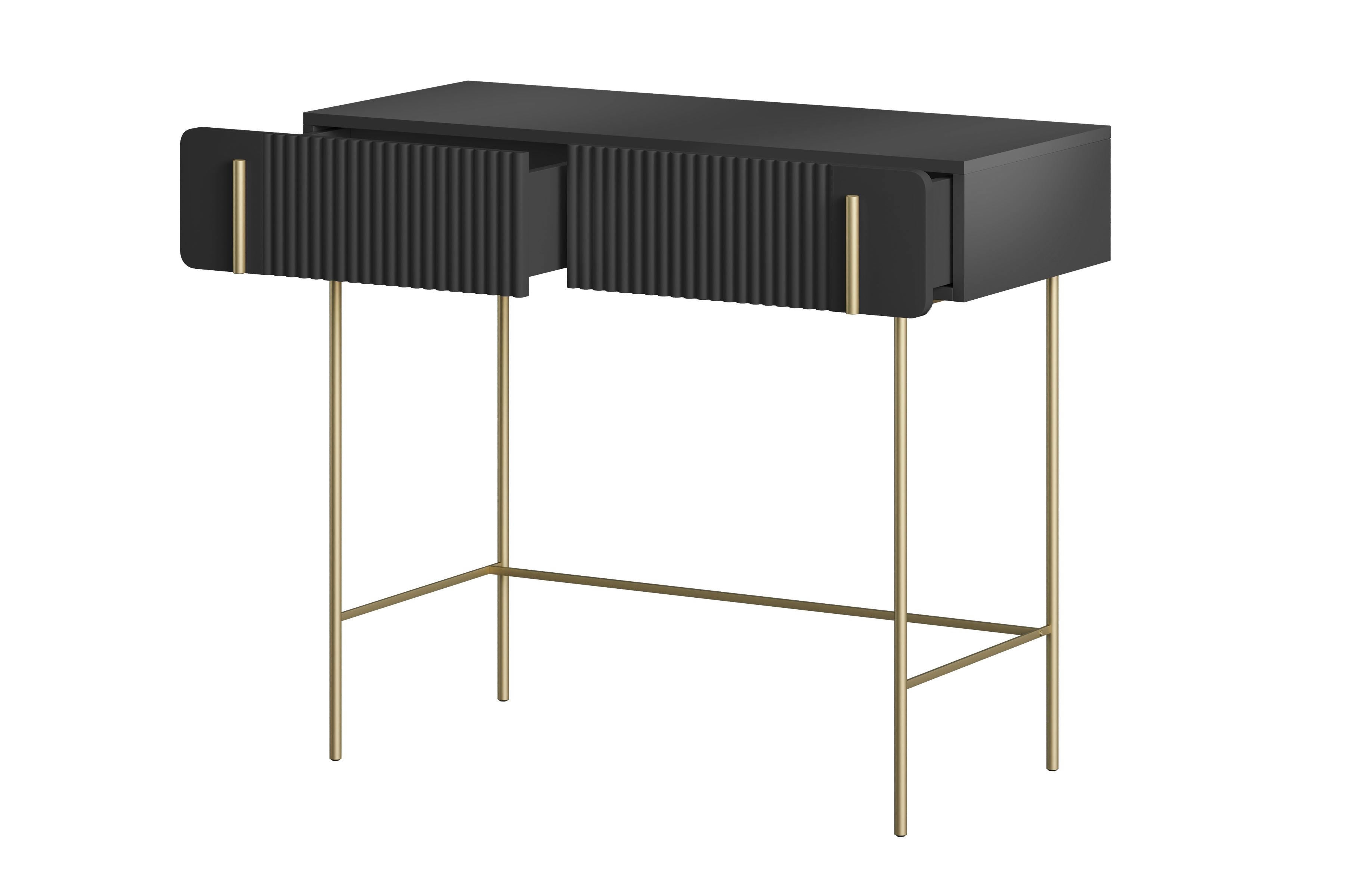 Toaletní stolek Malmi 100 cm se zásuvkami - černý mat / zlaté nožky Toaletní stolek Malmi 100 cm se zásuvkami - černá mat / zlote nozki