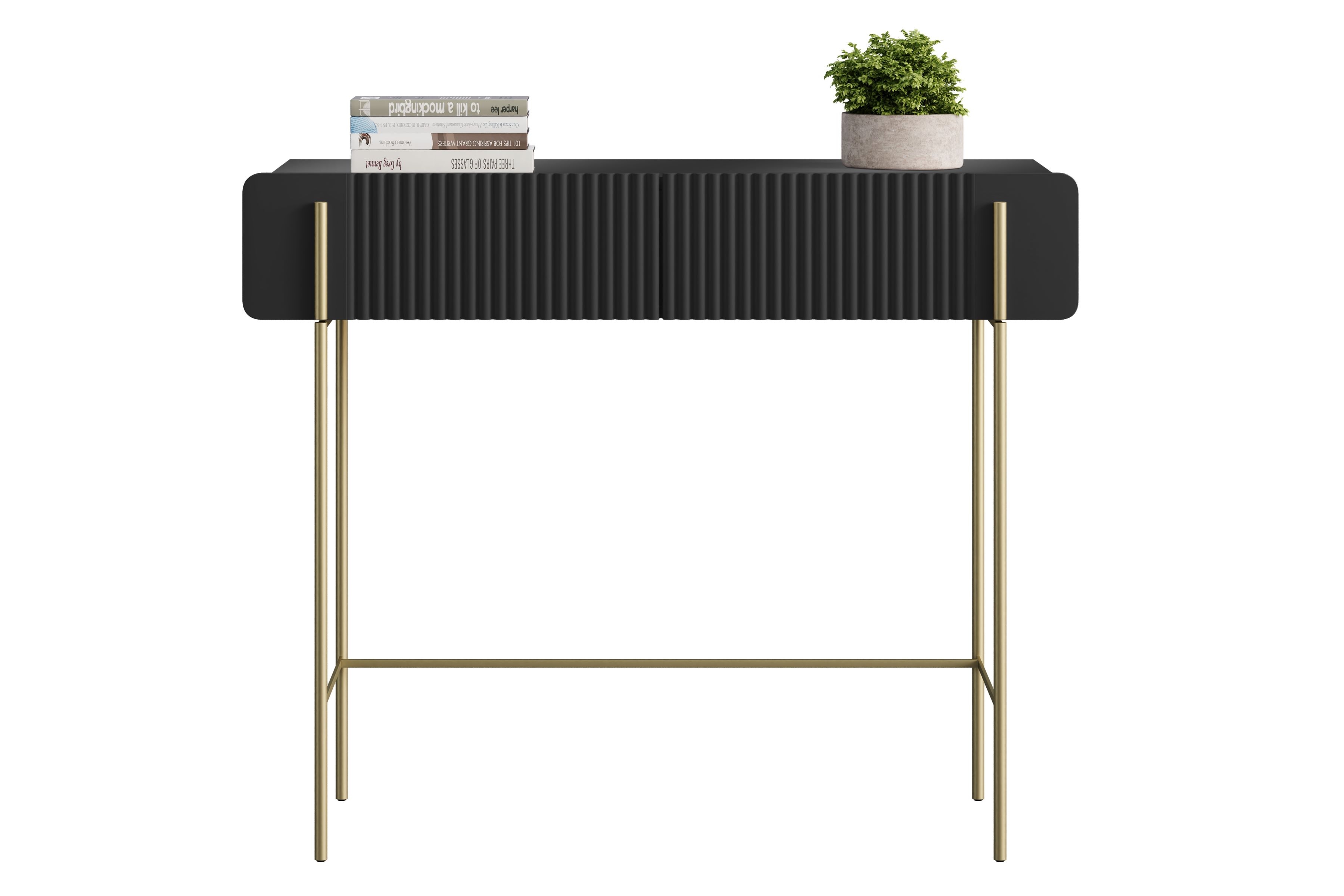 Toaletní stolek Malmi 100 cm se zásuvkami - černý mat / zlaté nožky Toaletní stolek Malmi 100 cm se zásuvkami - černá mat / zlote nozki