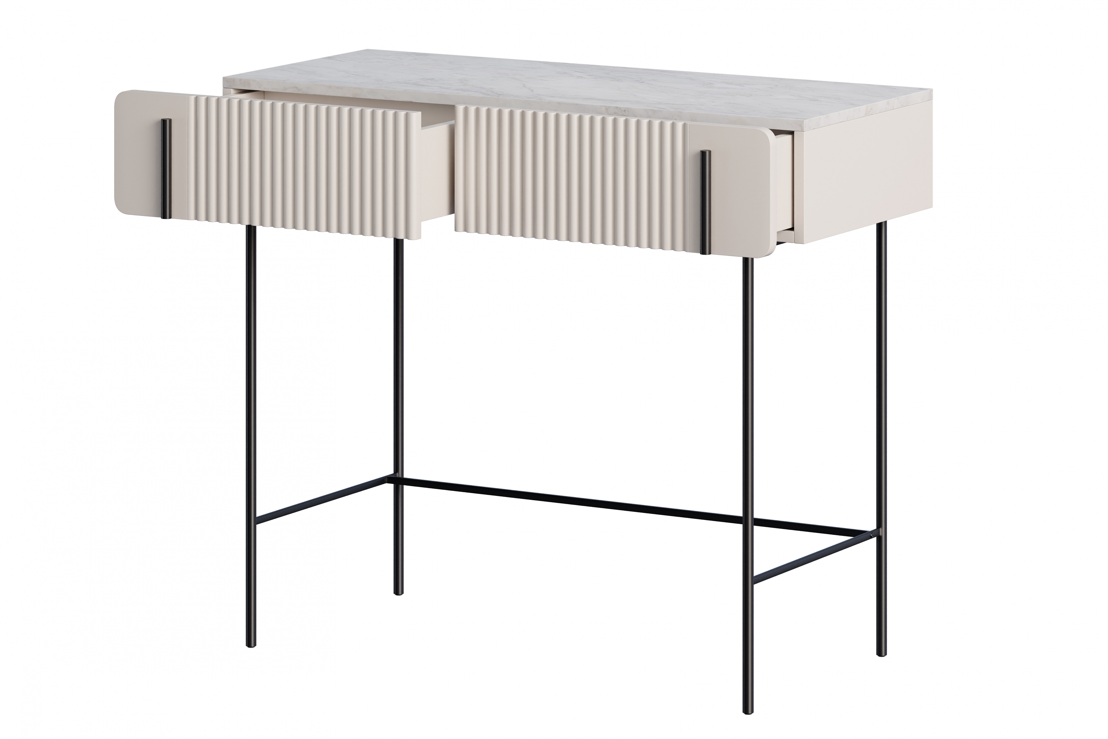 Toaletní stolek Malmi 100 cm - kašmírová / crema bianca / černé nožky Toaletní stolek Malmi 100 cm se zásuvkami - kašmír / crema bianca / černá nozki