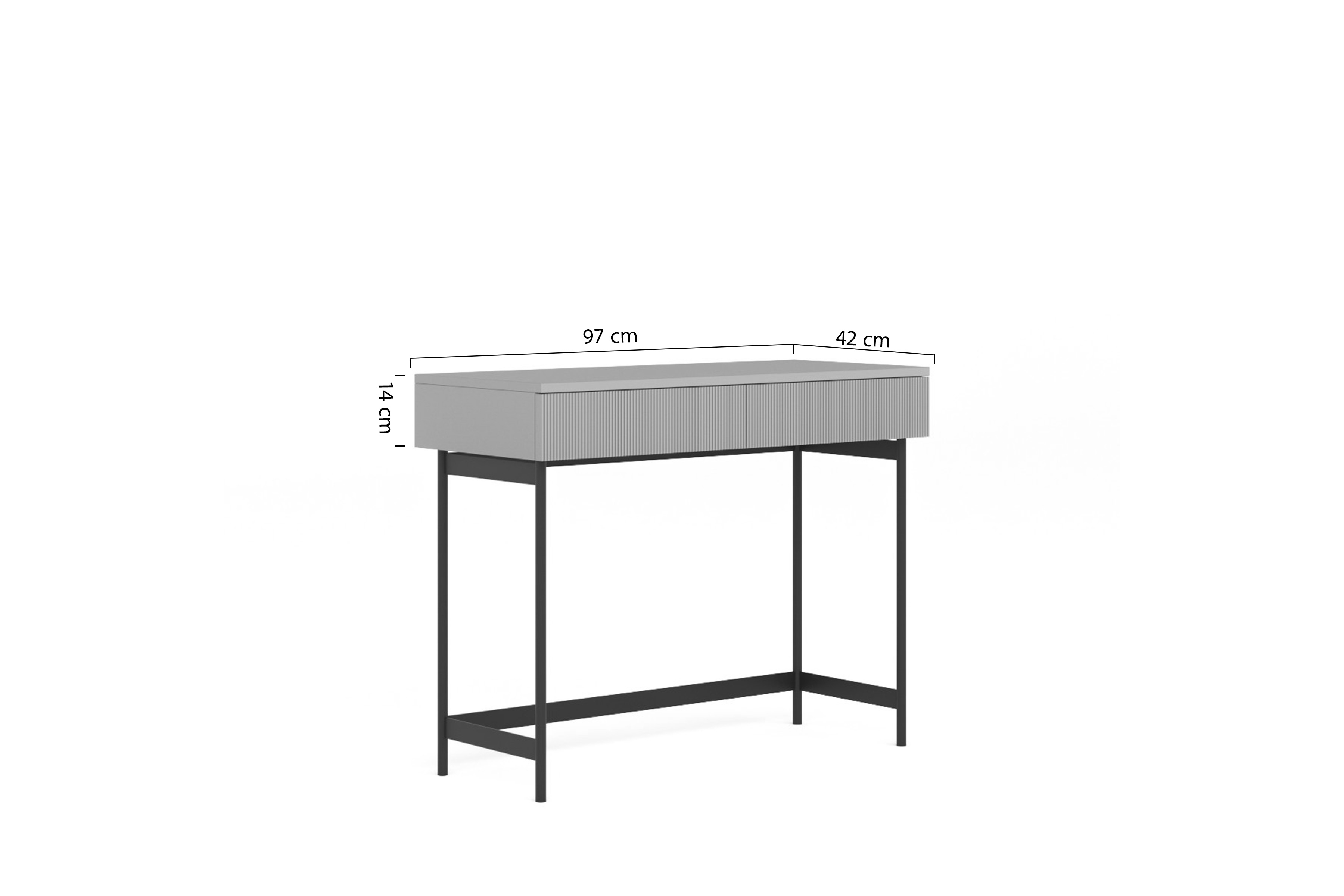 Toaletný stolík Nubo 97 cm s ryhovaným čelom - kašmír / čierne nožičky Toaletný stolík Nubo 97 cm ryflowana - kašmír / Čierny