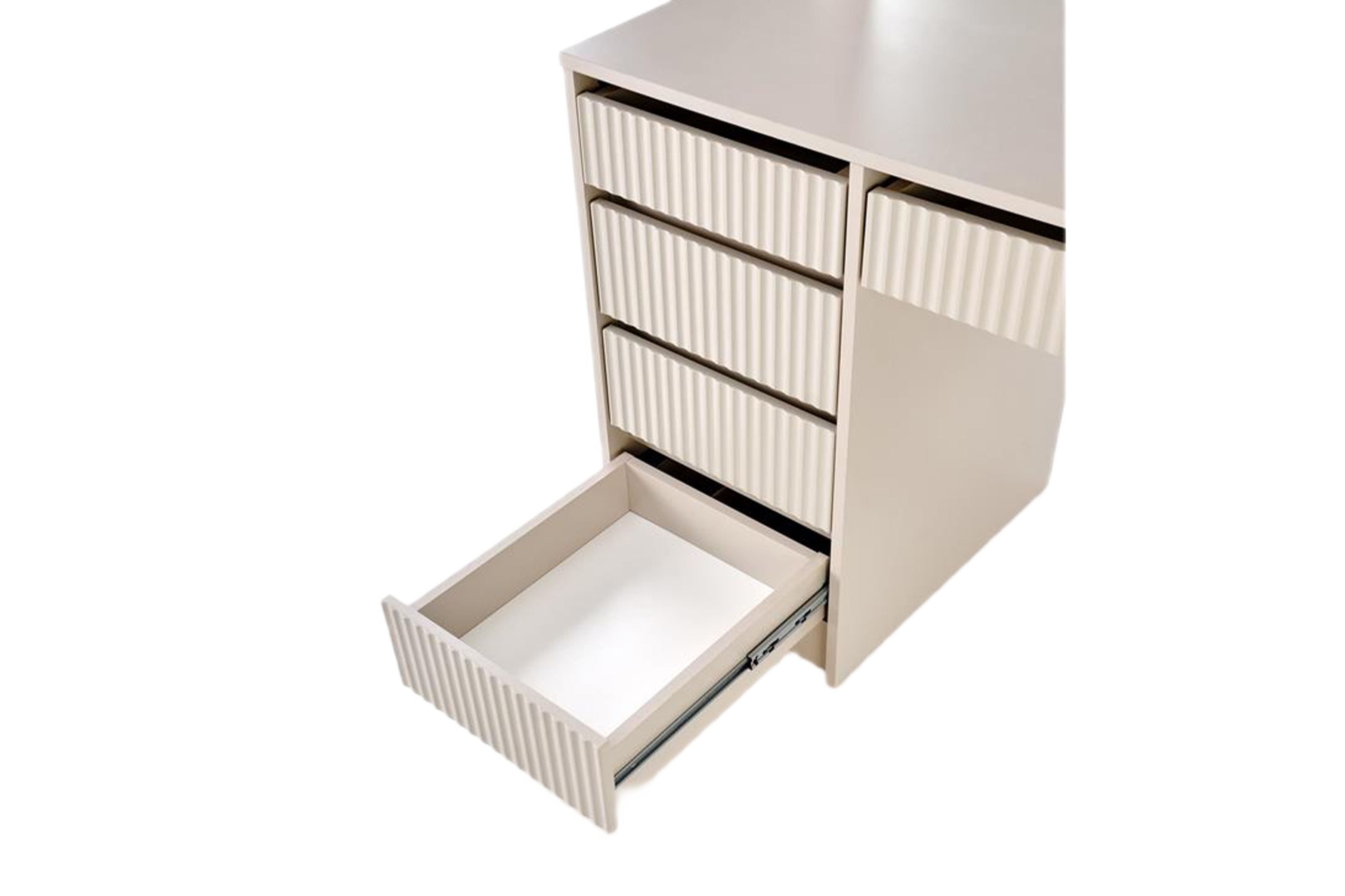 Toaletní stolek Velinio 120 cm s LED zrcadlem – kašmírová Toaletní stolek Velinio 120 cm ryflowana z zrcadlem LED kašmír