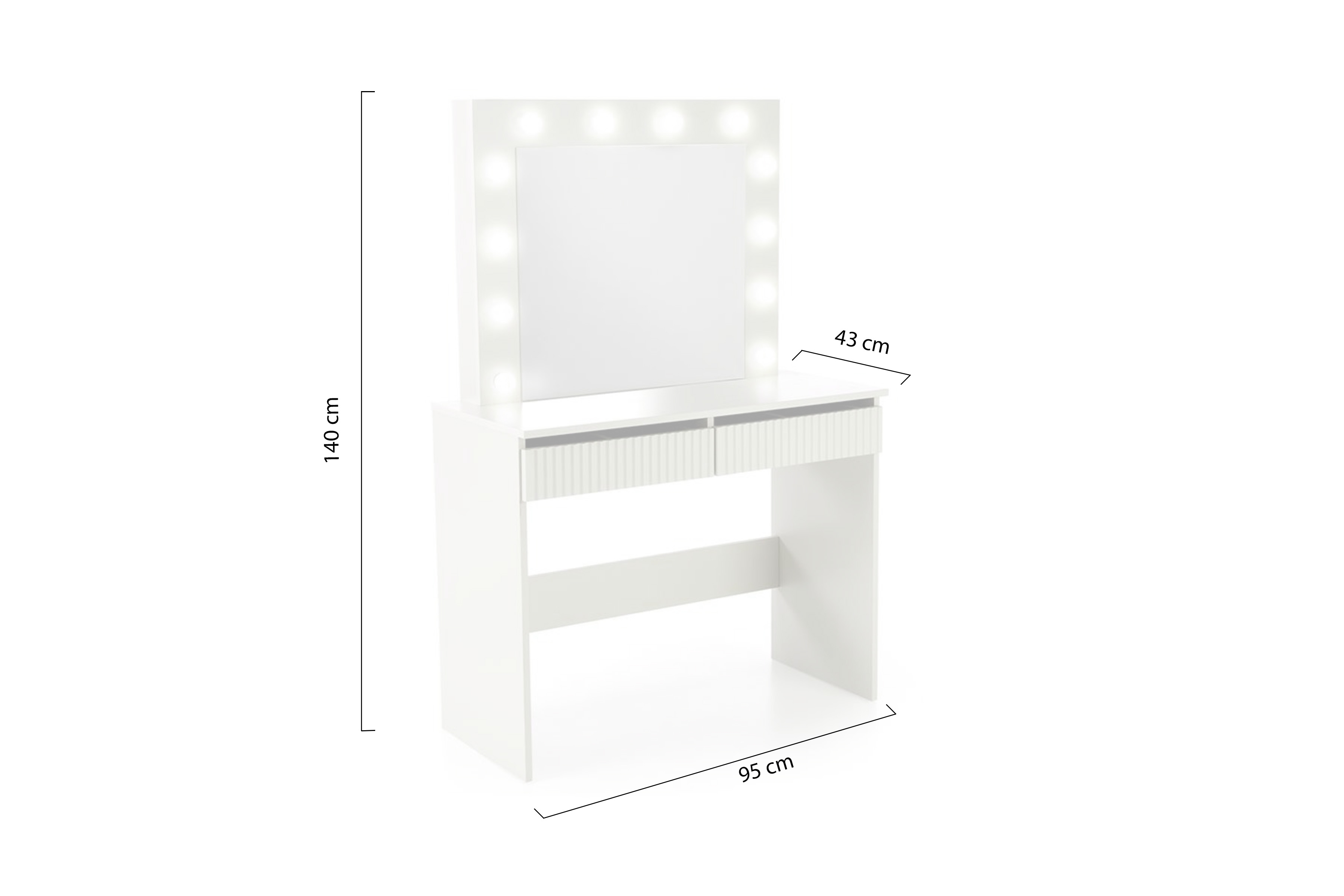 Toaletní stolek Velinio 95 cm s LED zrcadlem – kašmírová Toaletní stolek Velinio 2 95 cm ryflowana kašmír