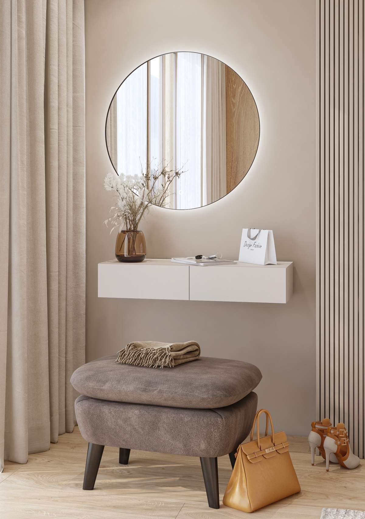 Závěsný toaletní stolek se zrcadlem Jukon 90 cm - kašmírová Toaletní stolek závěsná z zrcadlem Jukon 90 cm - kašmír / černé nožičky