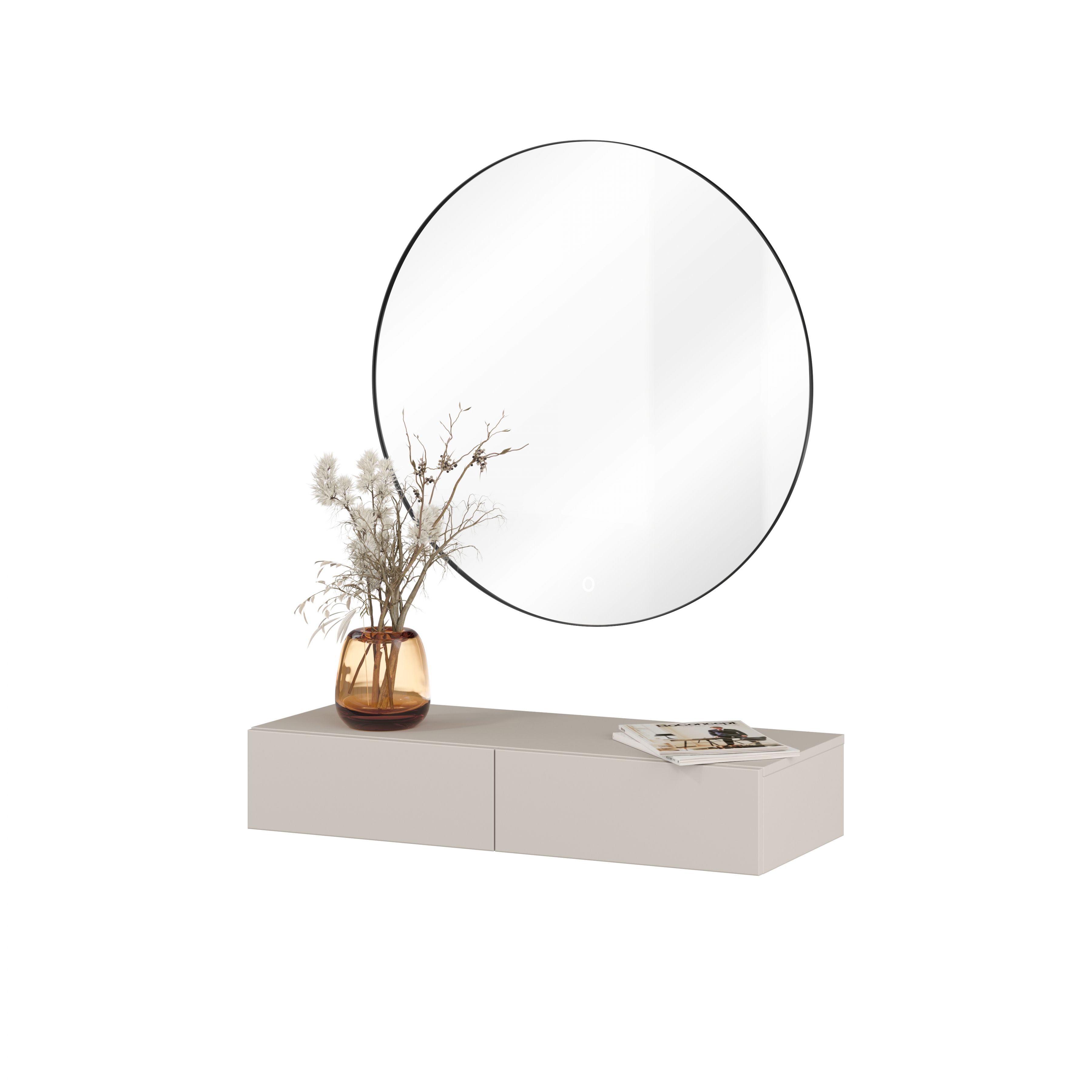 Závěsný toaletní stolek se zrcadlem Jukon 90 cm - kašmírová Toaletní stolek závěsná z zrcadlem Jukon 90 cm - kašmír / černé nožičky