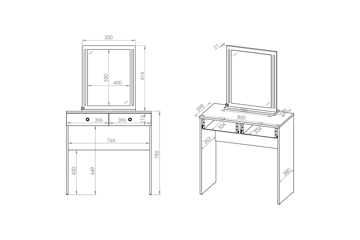 moderná Toaletný stolík z podswietlanym zrkadlom i zásuvkami Genis 01 - Biely Toaletný Stolík z zrkadlom