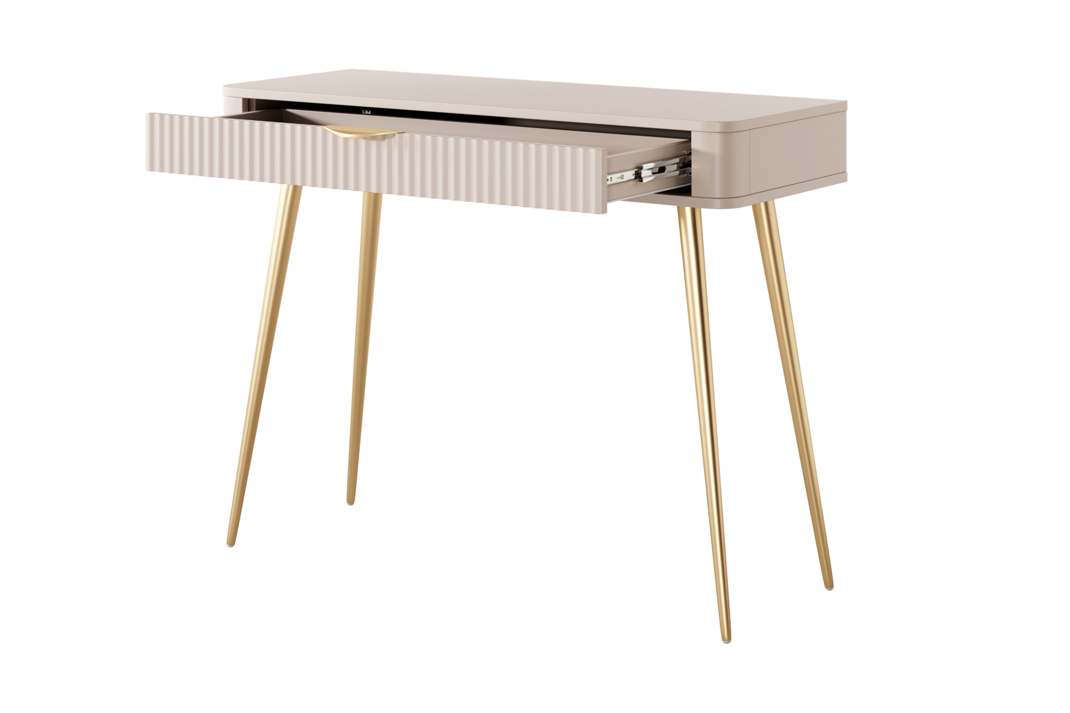 Toaletný stolík Zeliano so zásuvkou 100 cm - béžový / zlaté nožičky Toaletný Stolík Zeliano z szuflada 100 cm - béžový