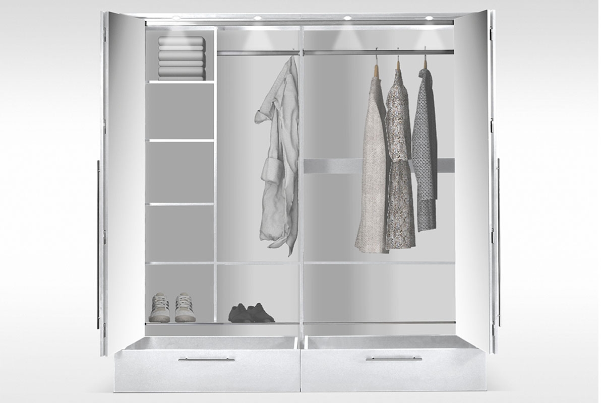 Skriňa do spálne Toledo 210 Biely/Zrkadlo Skriňa Toledo Biela vnútro