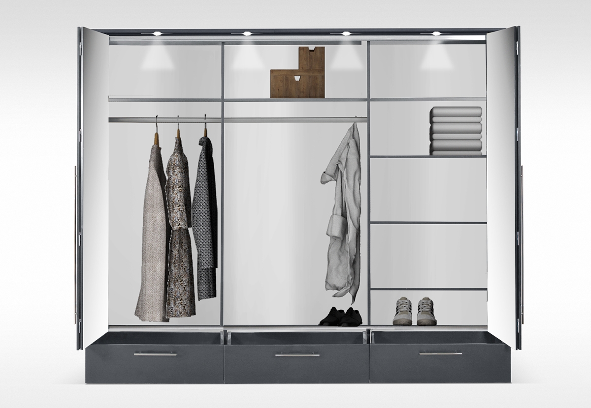 Skriňa do spálne Toledo 255 Grafit/Zrkadlo Skriňa Toledo 255 wnetre