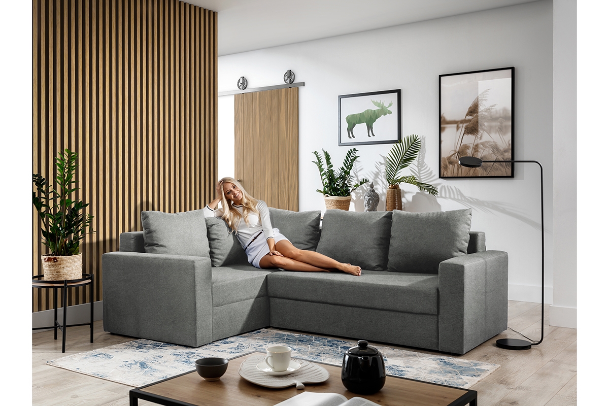 Rohová rozkládací sedací souprava Turias L levá - šedá snadno čistitelná Zetta 303 Rohová sedací souprava Turias II