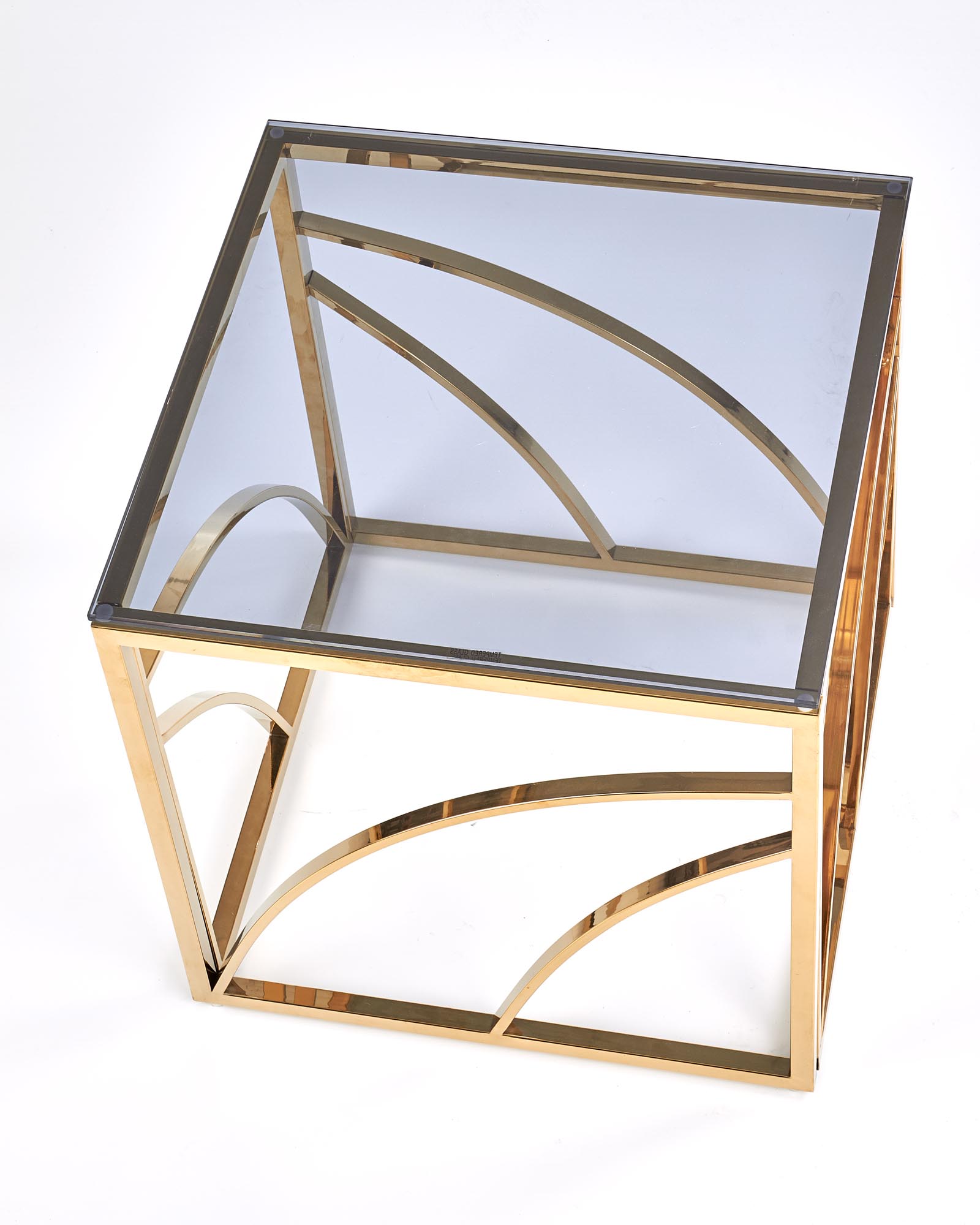 Konferenčný stolík UNIVERSE 55 cm - zlatá / dymové sklo universe štvorec Konferenčný stolík, Rošt - zlaté, Sklo - zakouřený