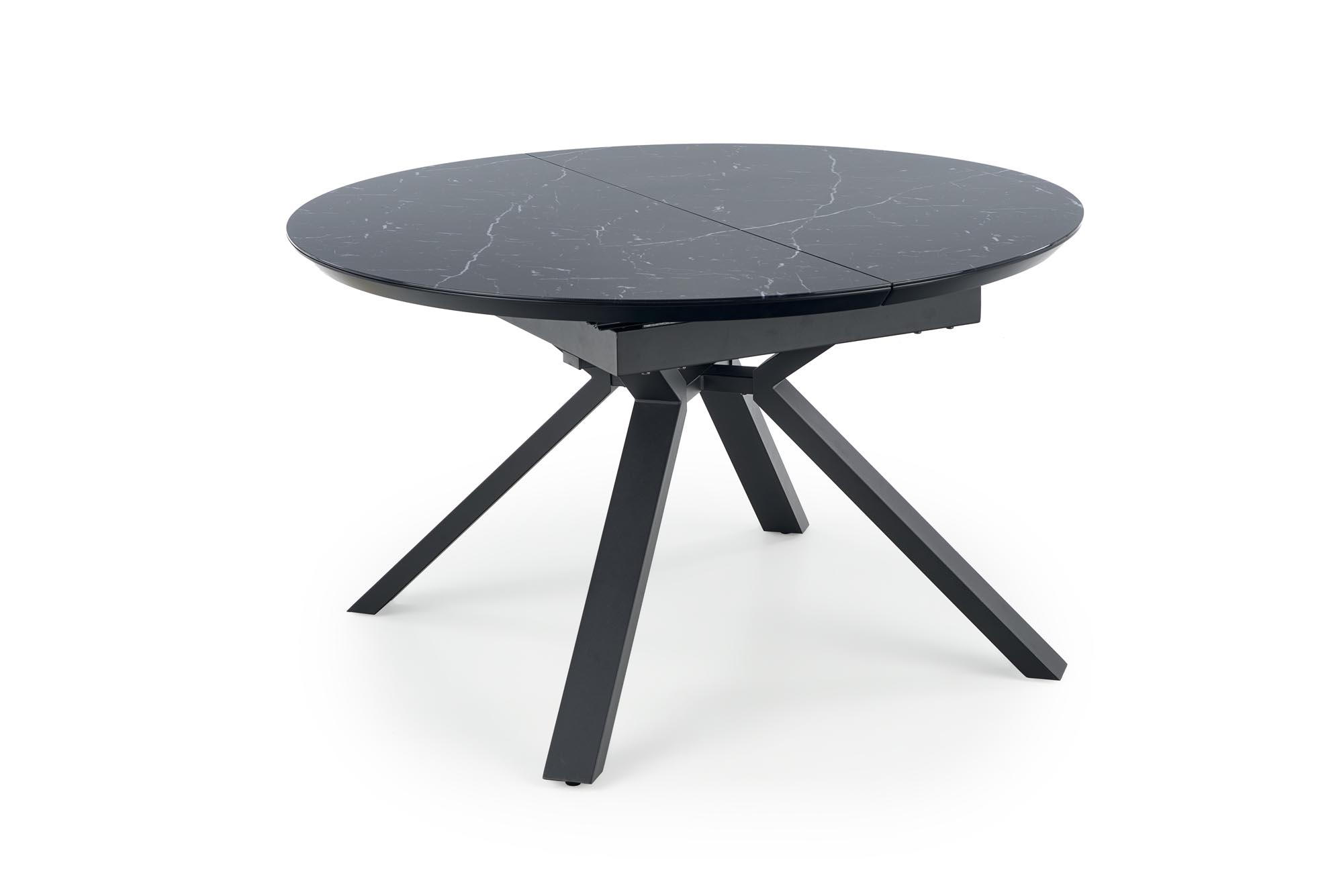 Rozkladací jedálenský stôl VERTIGO 130-180x130 cm - čierny mramor / čierna vertigo Rozkládací stôl, Pracovná doska - Čierny mramor, nogi - Čierny