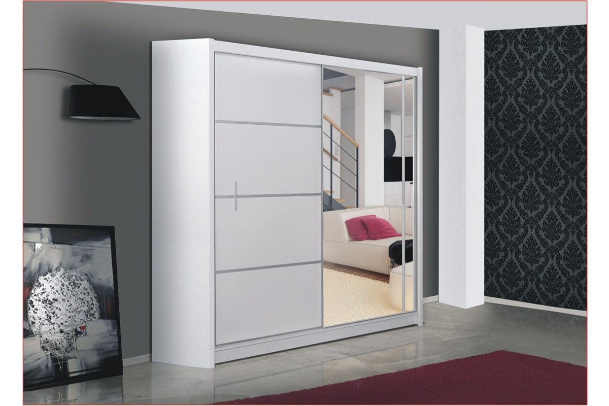 Skriňa s posuvnými dverami so zrkadlom Vista 180 cm - biely mat Skriňa Vista Aranzacja