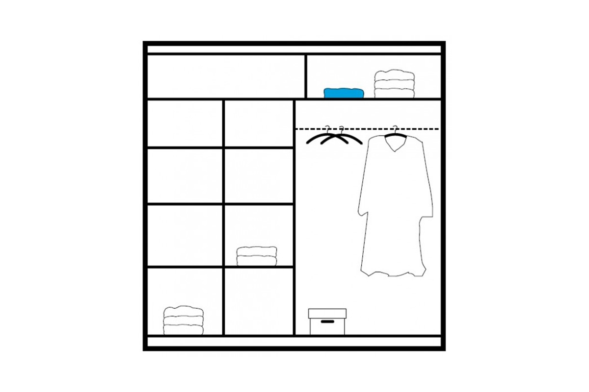 Skriňa s posuvnými dverami Aruba 203 cm - Čierna/Biele sklo Skriňa Aruba vnútro